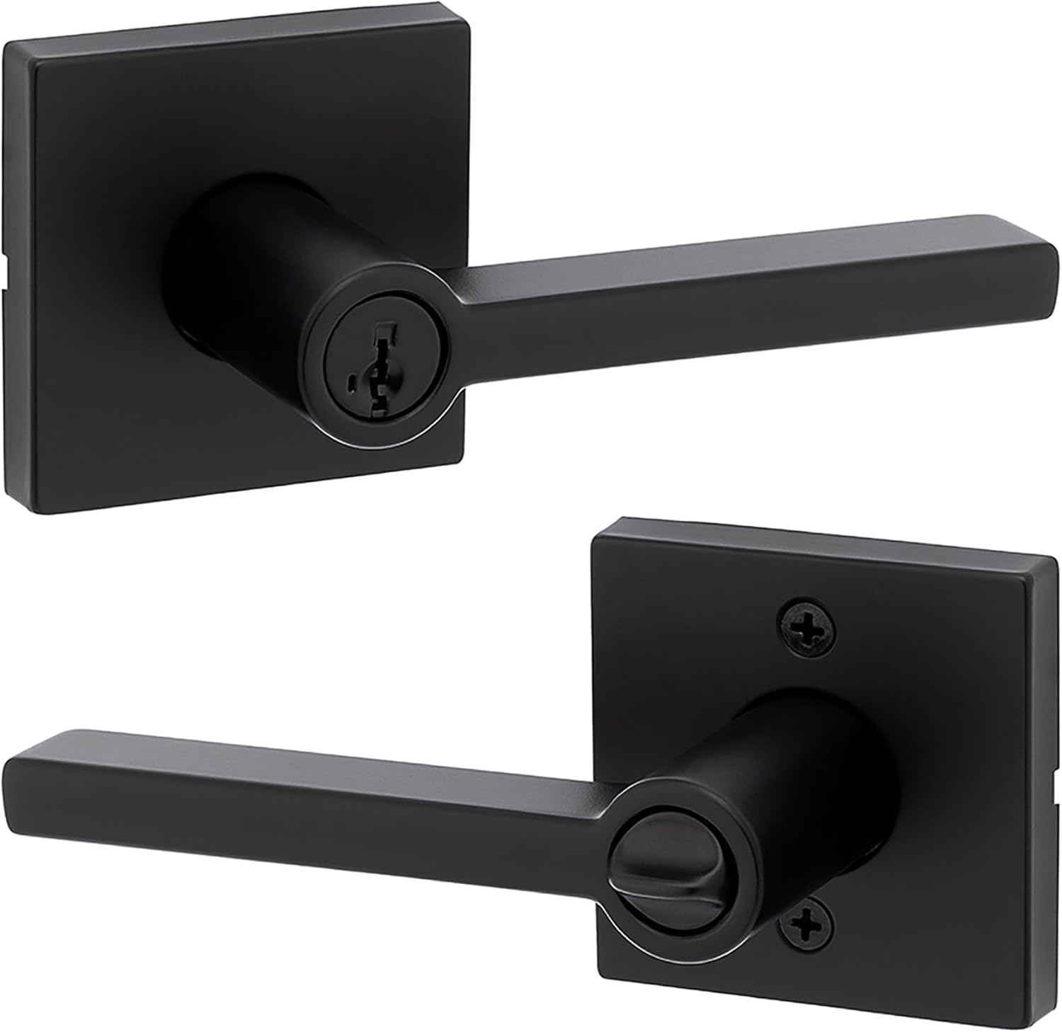 Kwikset Halifax Entry Door Handle with Lock and Key, Secure Keyed Reversible Lever Exterior, For Front Entrance and Bedrooms, Matte Black, Pick Resistant Smartkey Rekey Security and Microban Kwikset Halifax Entry Door Handle with Lock and Key, Secure Keyed Reversible Lever Exterior, For Front Entrance and Bedrooms, Matte Black, Pick Resistant Smartkey Rekey Security and Microban