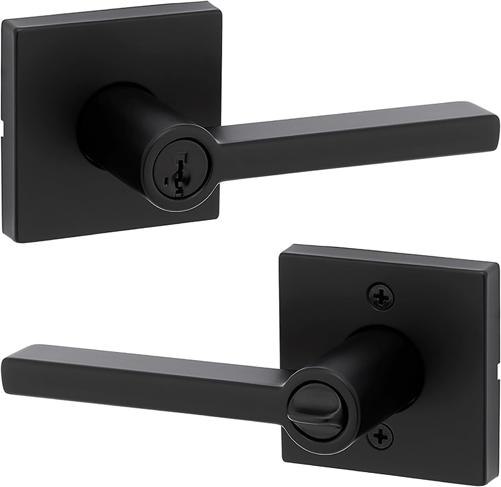 Halifax Entry Door Handle with Lock and Key, Secure Keyed Reversible Lever Exterior, For Front Entrance and Bedrooms, Matte Black, Pick Resistant Smartkey Rekey Security and Microban