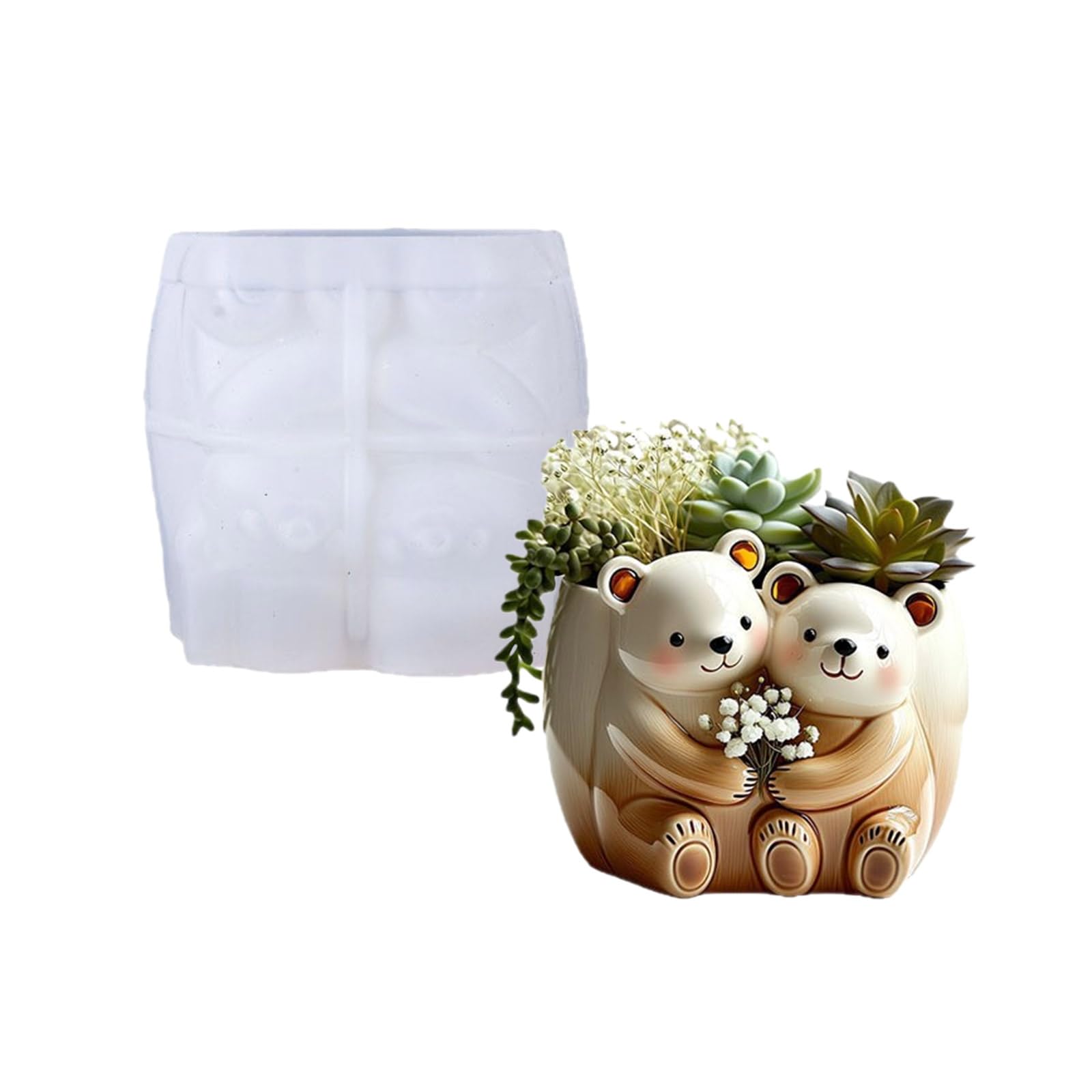 Shurhome Sturdy Silicone of Bear Holding Flowers for Creating Unique Resin Planter and Jewelry Displays Flower Pots Craft