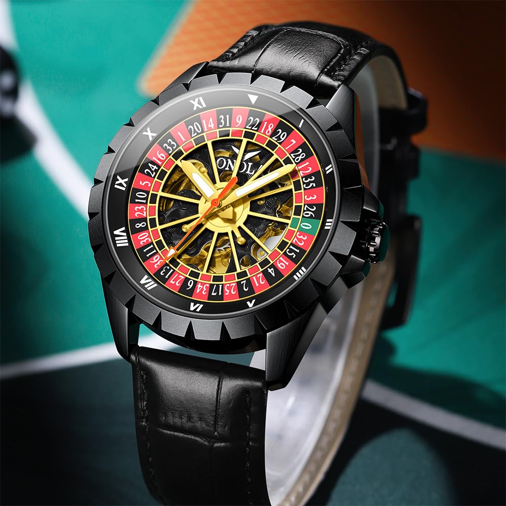 Orologio meccanico automatico da uomo con quadrante rotante oscillante e cinturino in vera pelle impermeabile di lusso