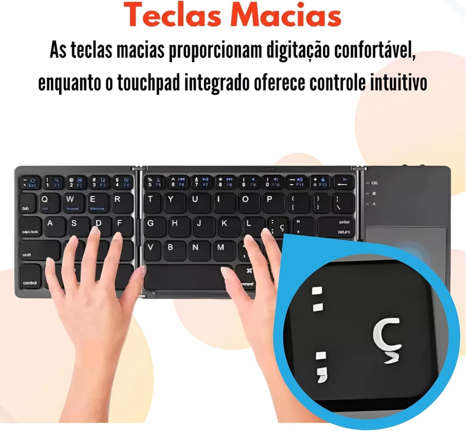 Generic B033 Portable Bluetooth Folding Keyboard with a hand using the touchpad