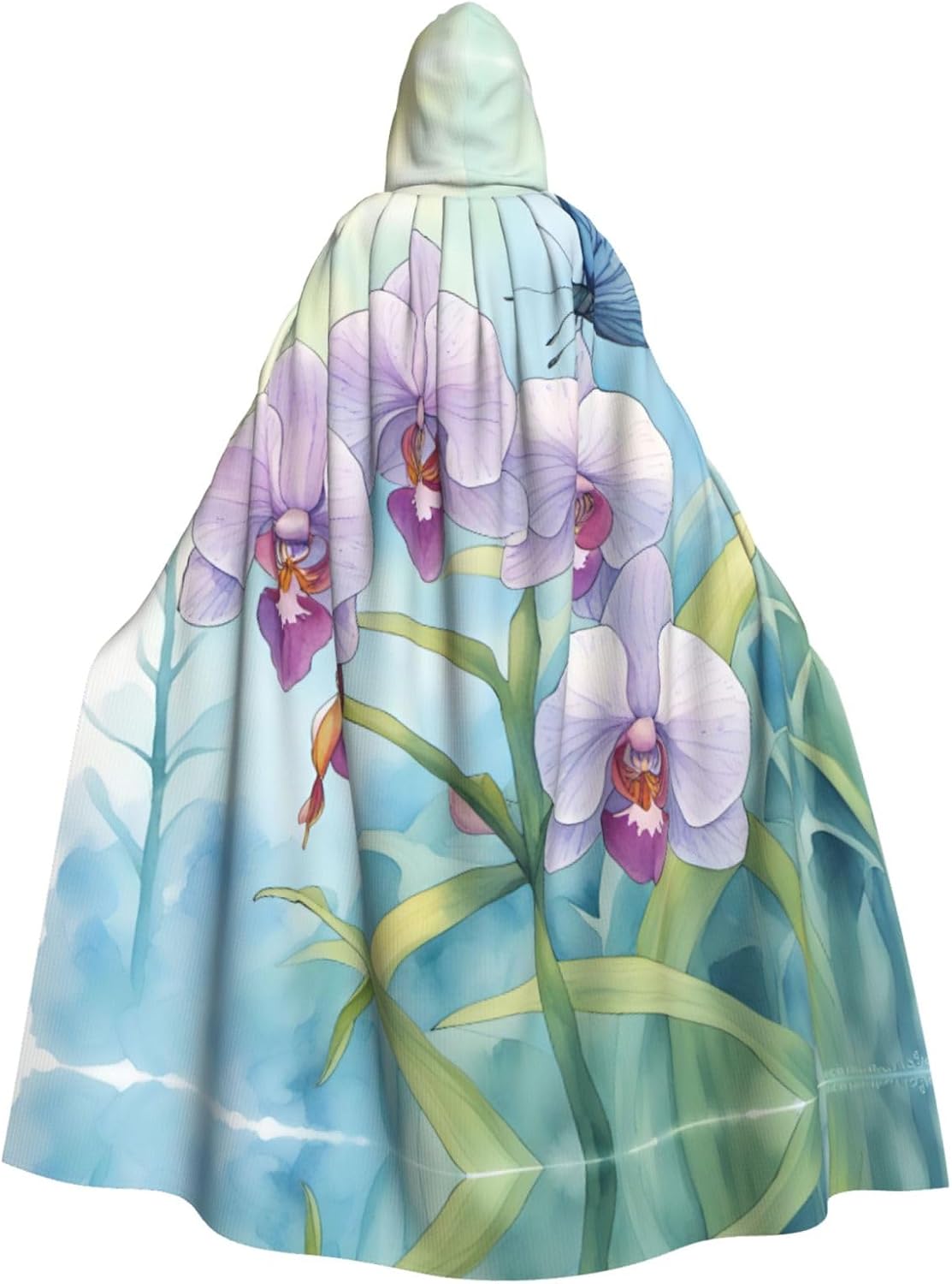 Orchid Flower Butterfly Soft Fresh Spring print Hooded Cape Wizard Robe Halloween Overcoat Medieval Renaissance Design Cosplay Party Costumes