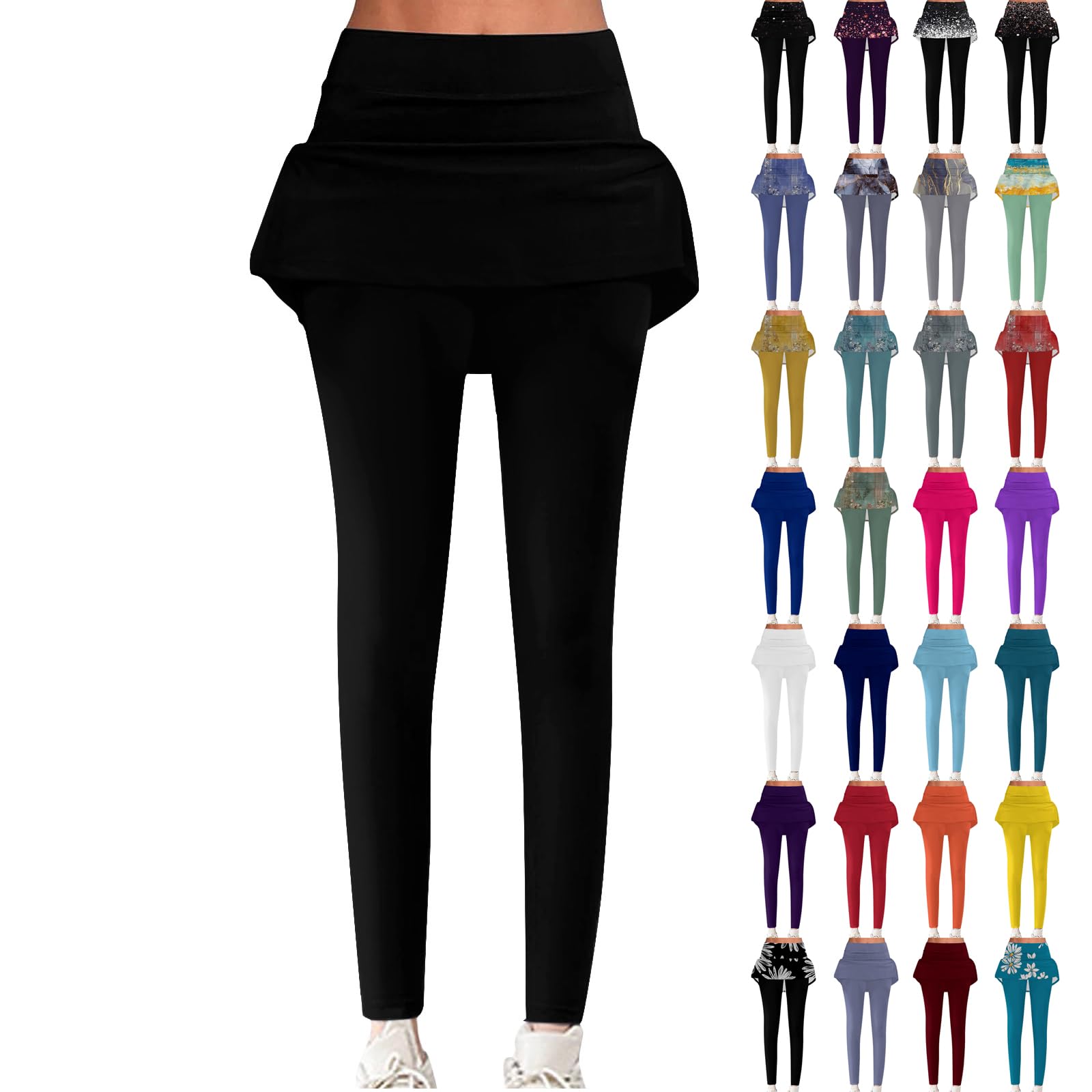 Damen Sport Leggings Mit Rock, Sportrock Damen Mit Hose, 2 In 1 Tennisrock Rock Mit Hose Lange Sporthose Trainingshose Radlerhose Langlaufhose Sportleggings Für Damen Lang