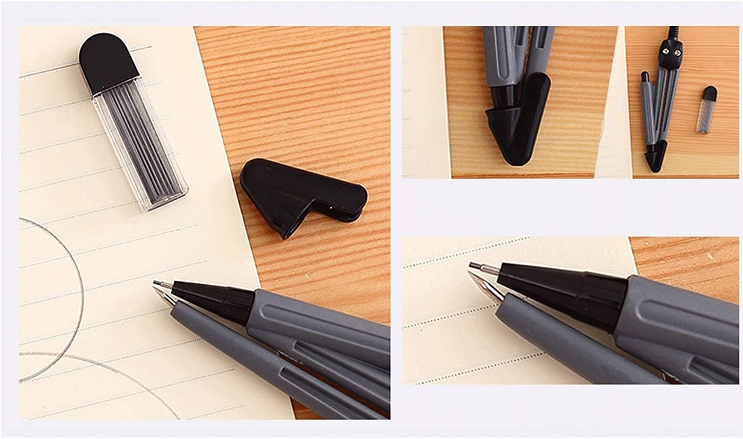 AKAZI Kompass-Set Zeichenkompass-Set Test-Geometrie-Set, Zeichen-Briefpapier-Set für Studenten, zum Zeichnen, Schule, Holzbearbeitung 8-teiliges Set Geometrie-Set