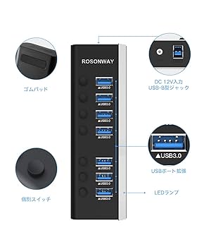 Amazon.co.jp: USBハブ 3.0 ROSONWAY アルミ製 7ポート USB3.0
