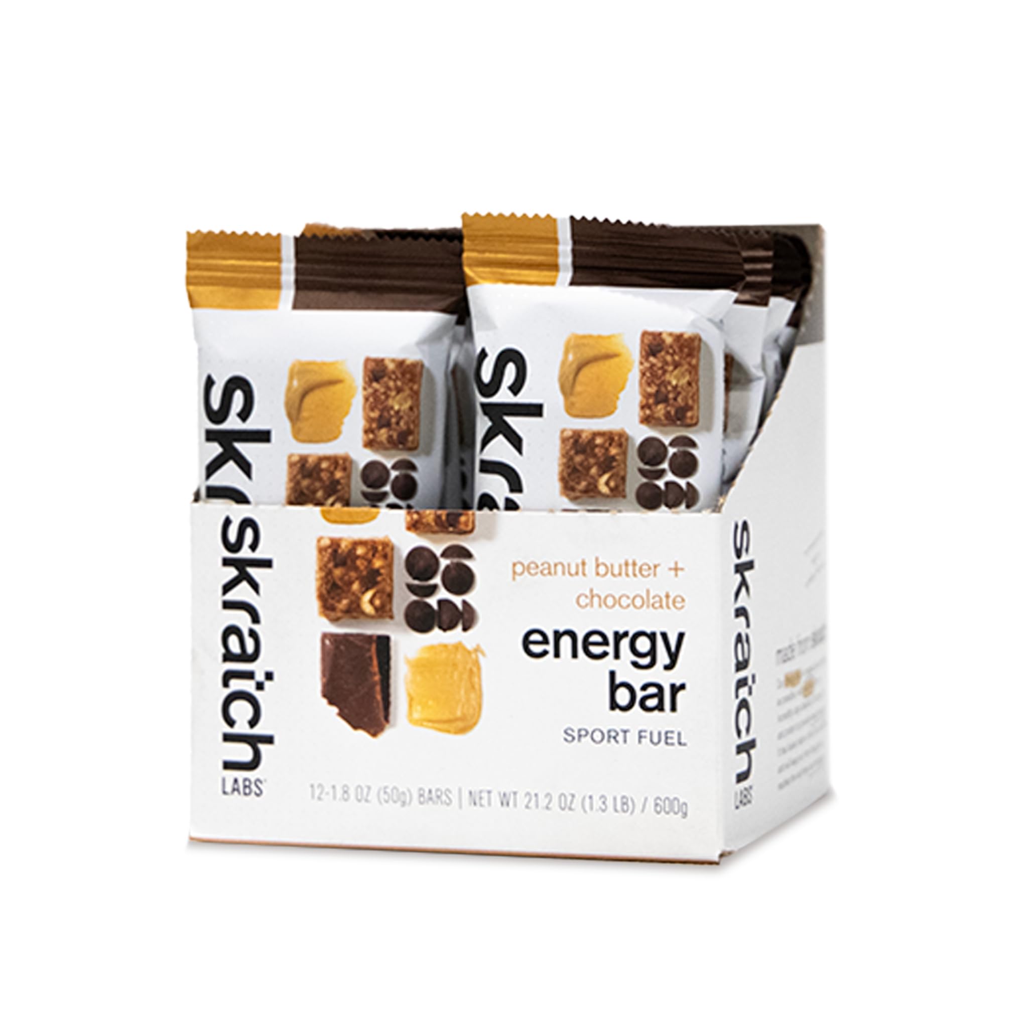 Skratch Labs Energy Bar | Peanut Butter + Chocolate (12 Pack) | Plant Based Healthy Snack | Low Sugar - 5g Protein | Non-GMO, Gluten Free, Soy Free,