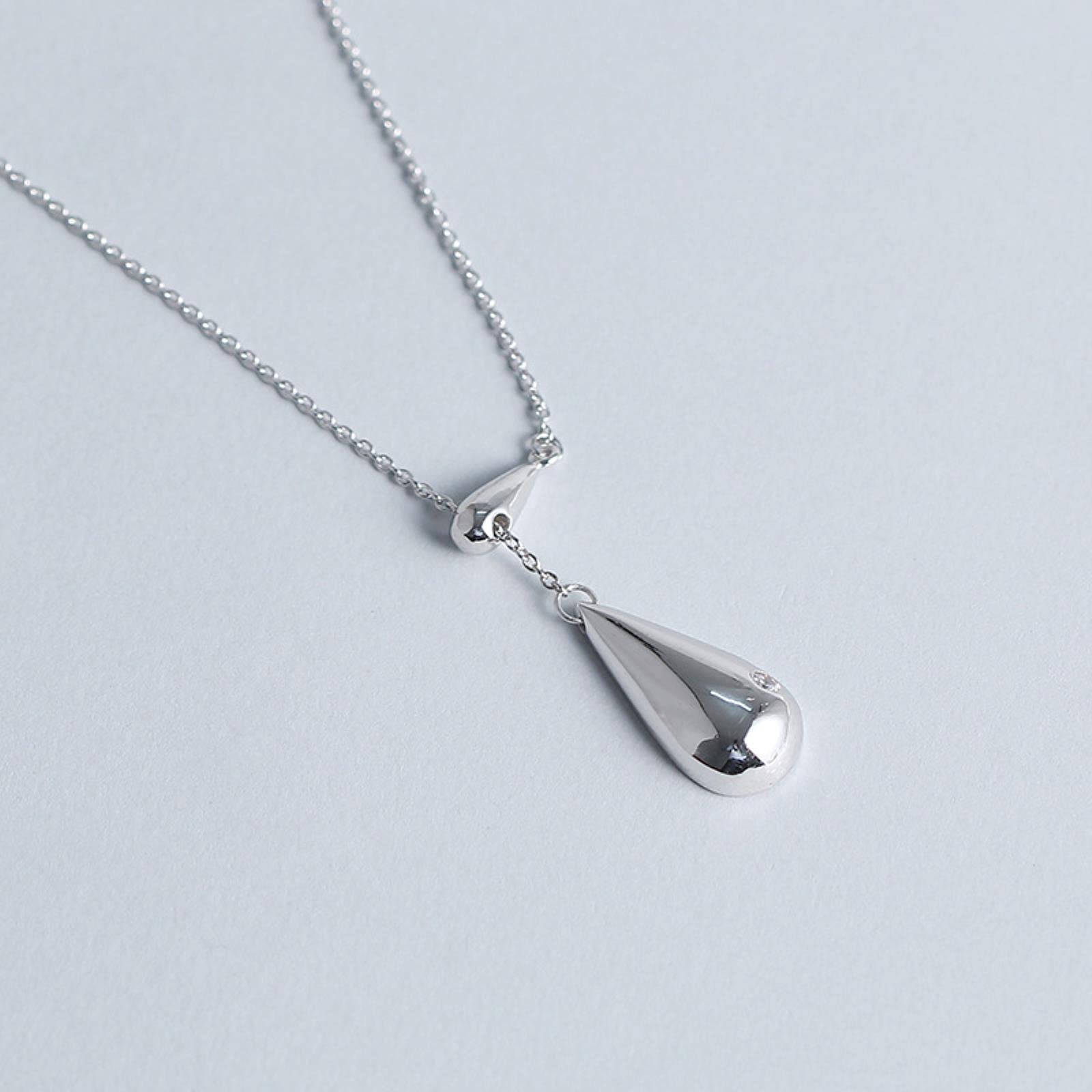 HCMA 925 Sterling Silver Water Drop Tears Adjustable Pendant Necklace For Women Gift Jewelry