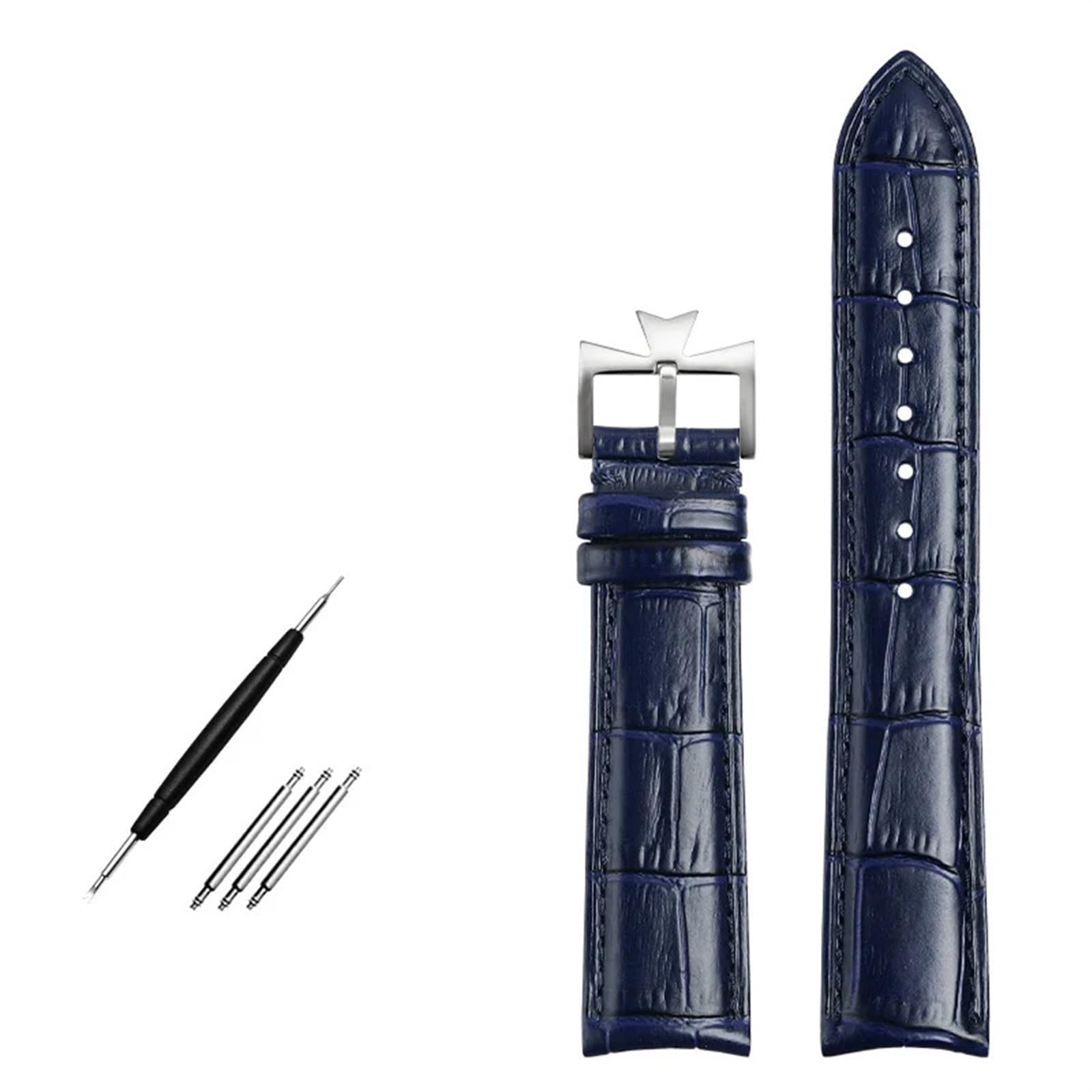 Bracelet en Cuir Authentique incurvé Braceuse de Vache Bleue Strap pour VC Watch Band 19 mm 20m 21 mm 22 mm