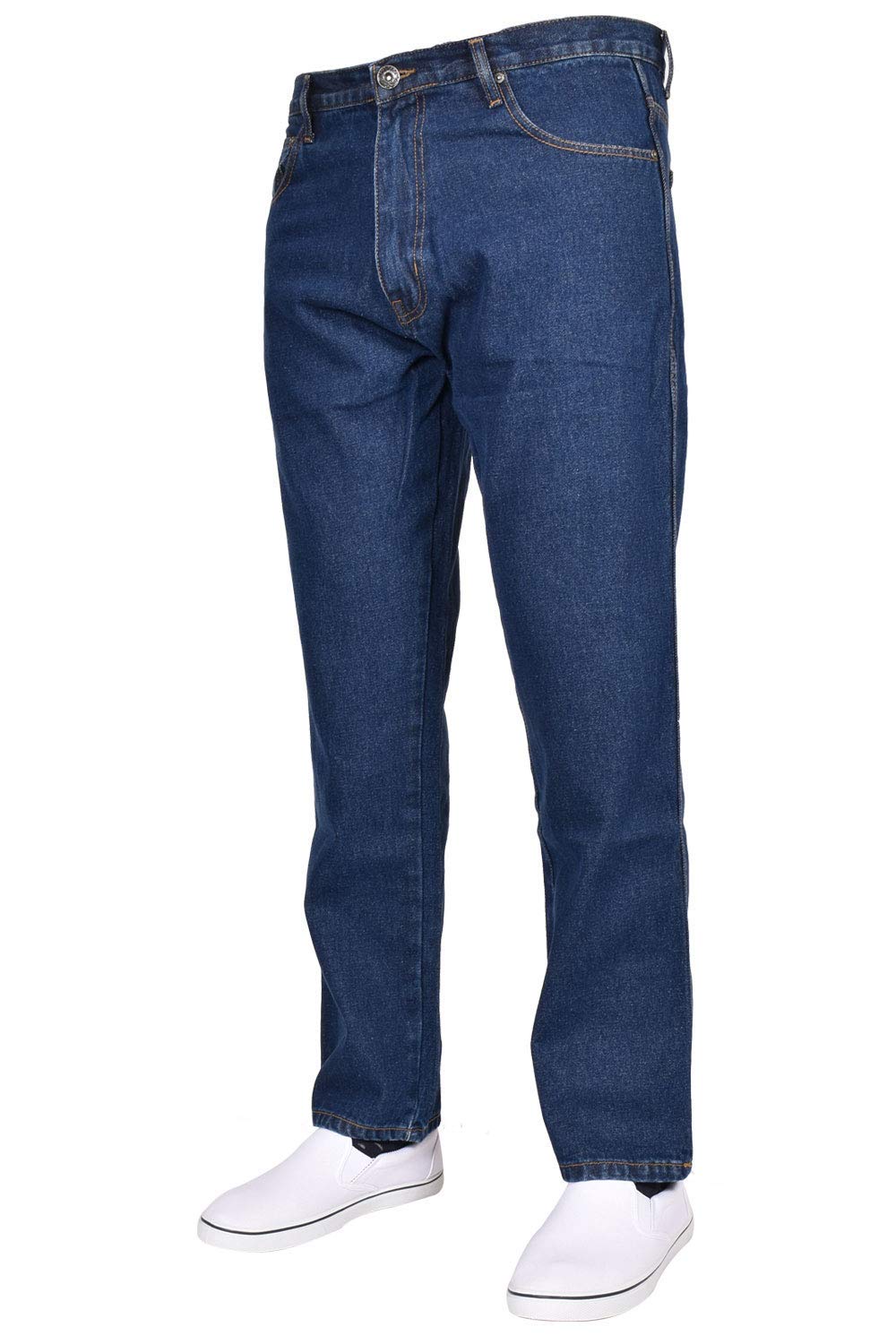 True Face Men's Dark Wash Jeans Straight Leg Denim Pants Zip Fly Classic Fit Trousers Blue 38L