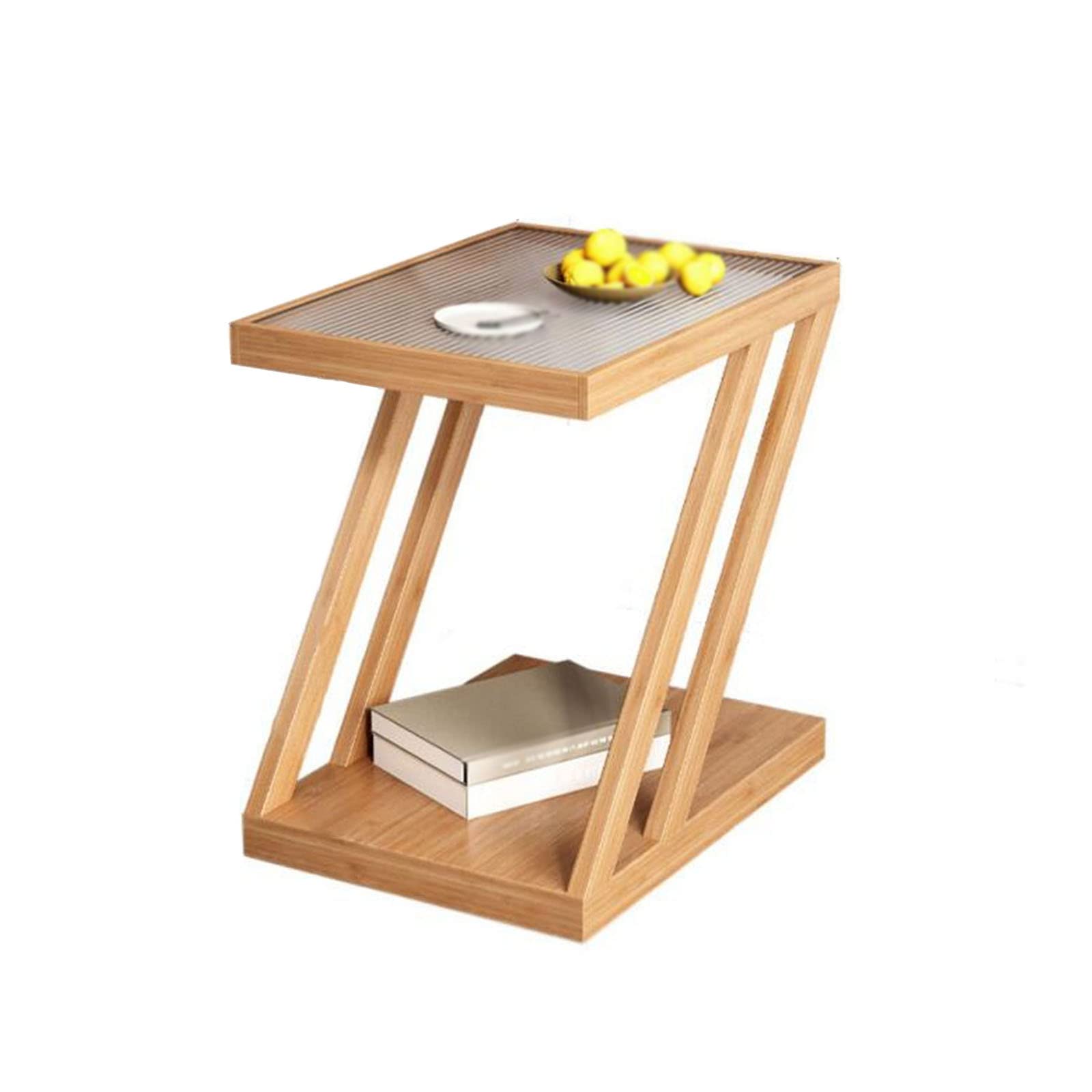 Glass Top Side Table, Wooden Sofa Table Simple 2 Tier Nightstand Bedside Tables with Bottom Shelf, Z-Frame,for Home Bedroom, Kitchen(Size:48 * 35 * 44CM,Color:A)