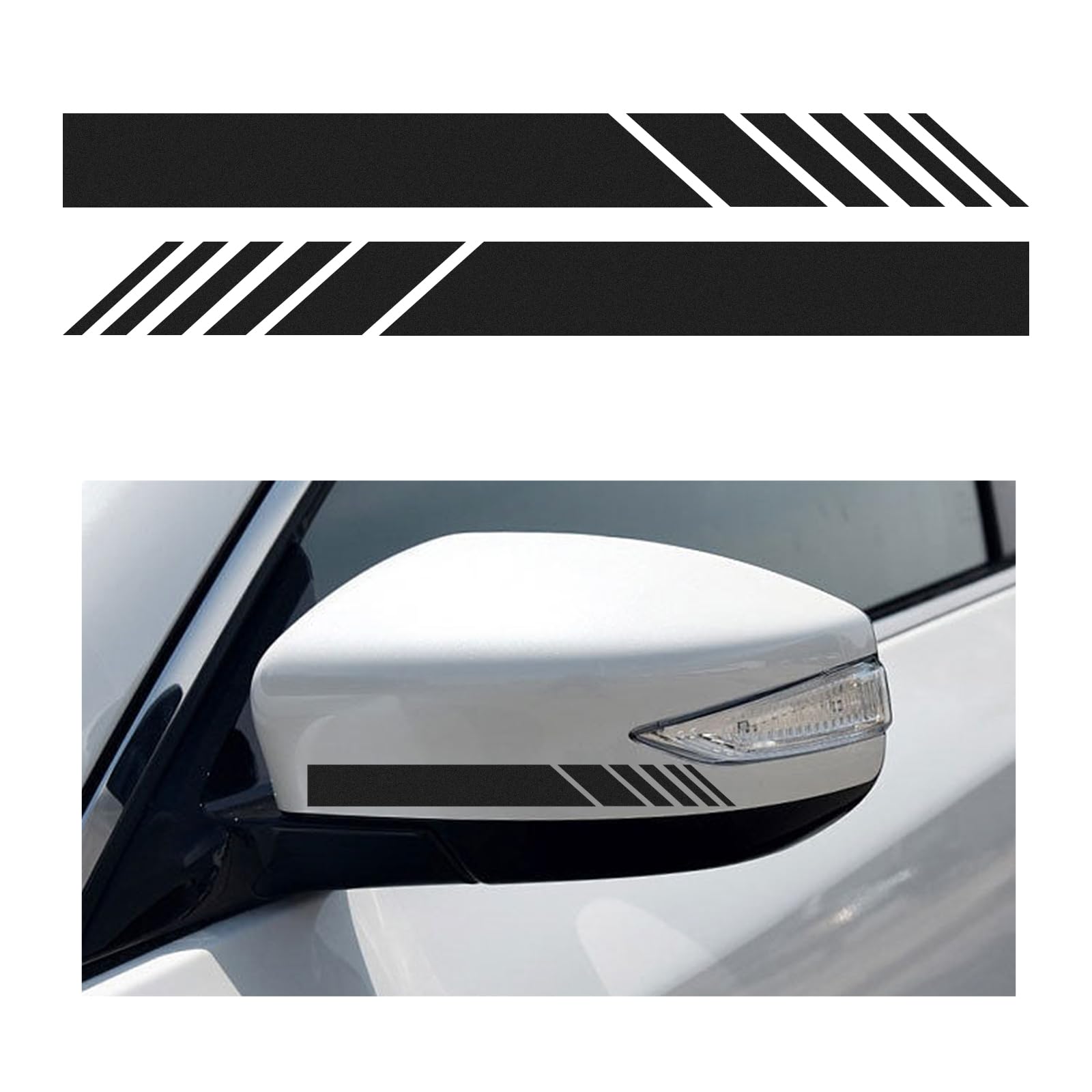 Augeny 2 PCS Car Rear View Mirror Stickers, Waterproof Vinyl Auto Side Rearview Mirror Stripes, Universal Reflective Anti-Collision Striped Warning Decal for Most Vehicles (Black)