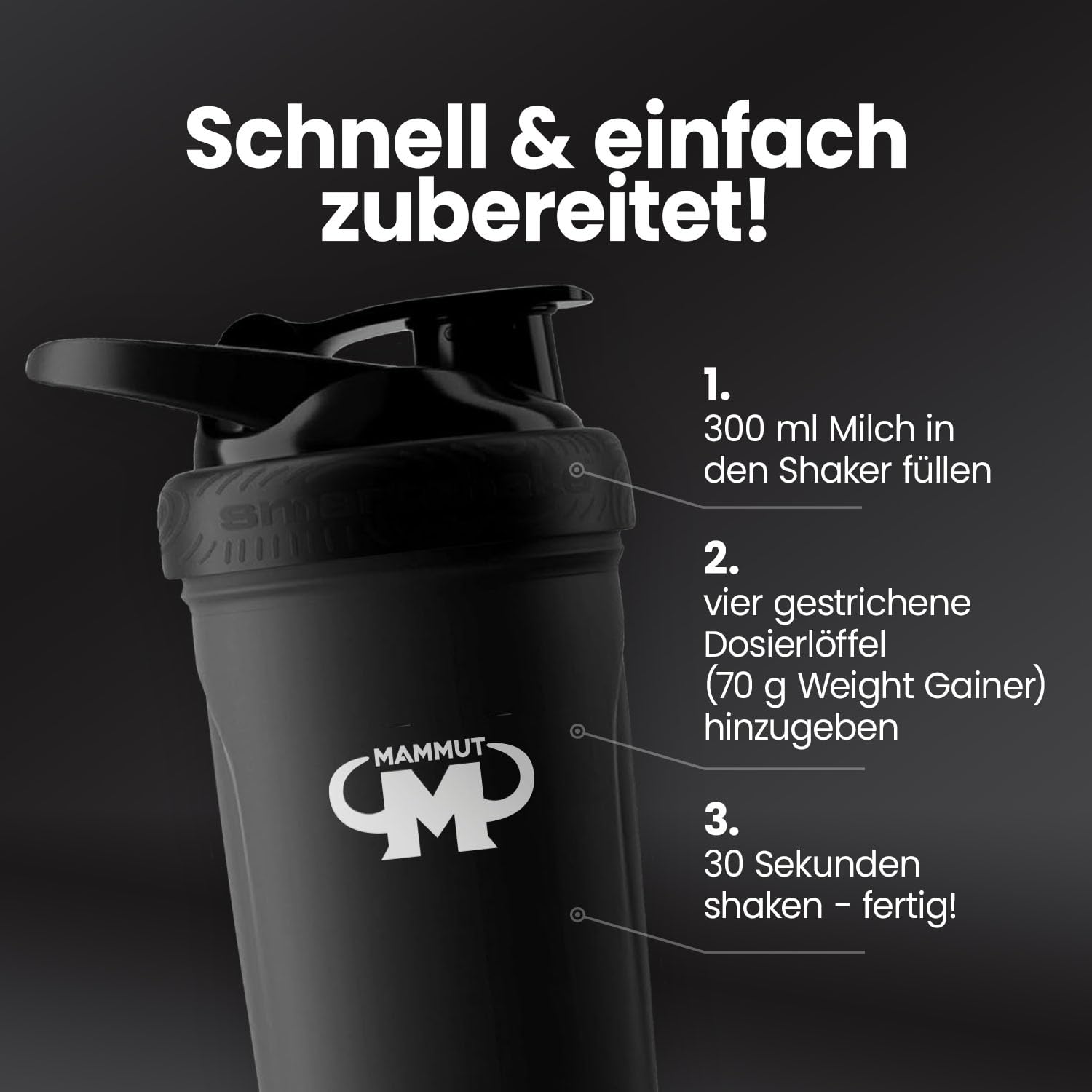Mammut Nutrition Crash Weight Gainer Pulver Chocolate – 1400 g – 518 kcal/Shake für Gewichtszunahme – 80% Kohlenhydrate – 4-Komponenten Protein – Ideal für Ausdauer- und Leistungssportler