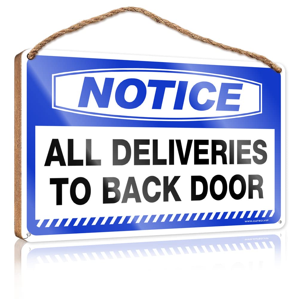 FRINTOXA Wooden Hanging Wall Sign Notice All Deliveries To Back Door Left Arrow Wooden Sign(23X35CM)