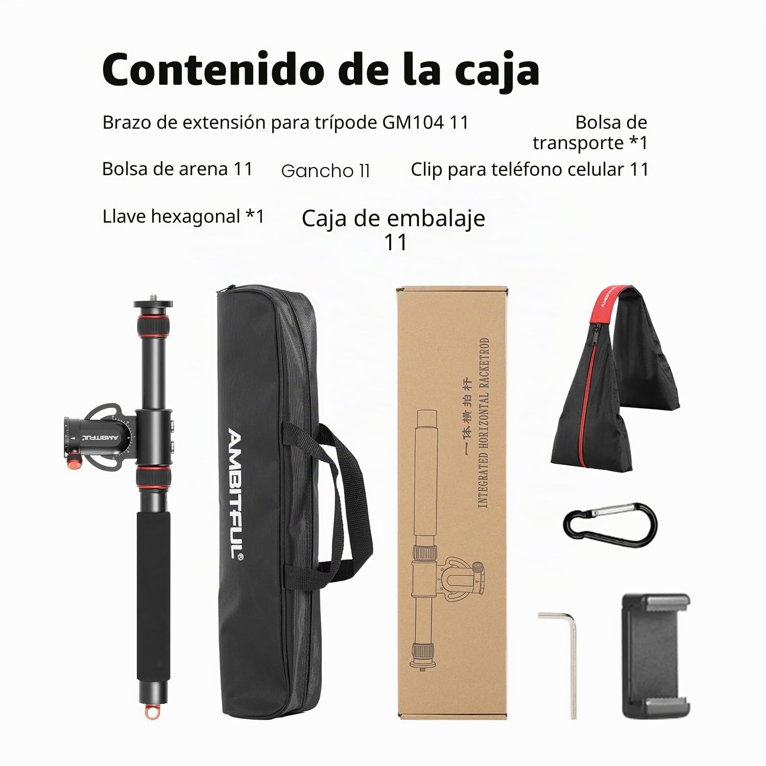 AMBITFUL Brazo de extensión de trípode de 42 Pulgadas, Aluminio, Retractable, Brazo de Tripod, Brazo Giratorio para fotografía de sobrecarga, Disparo multiángulo, Carga máxima de 10 kg