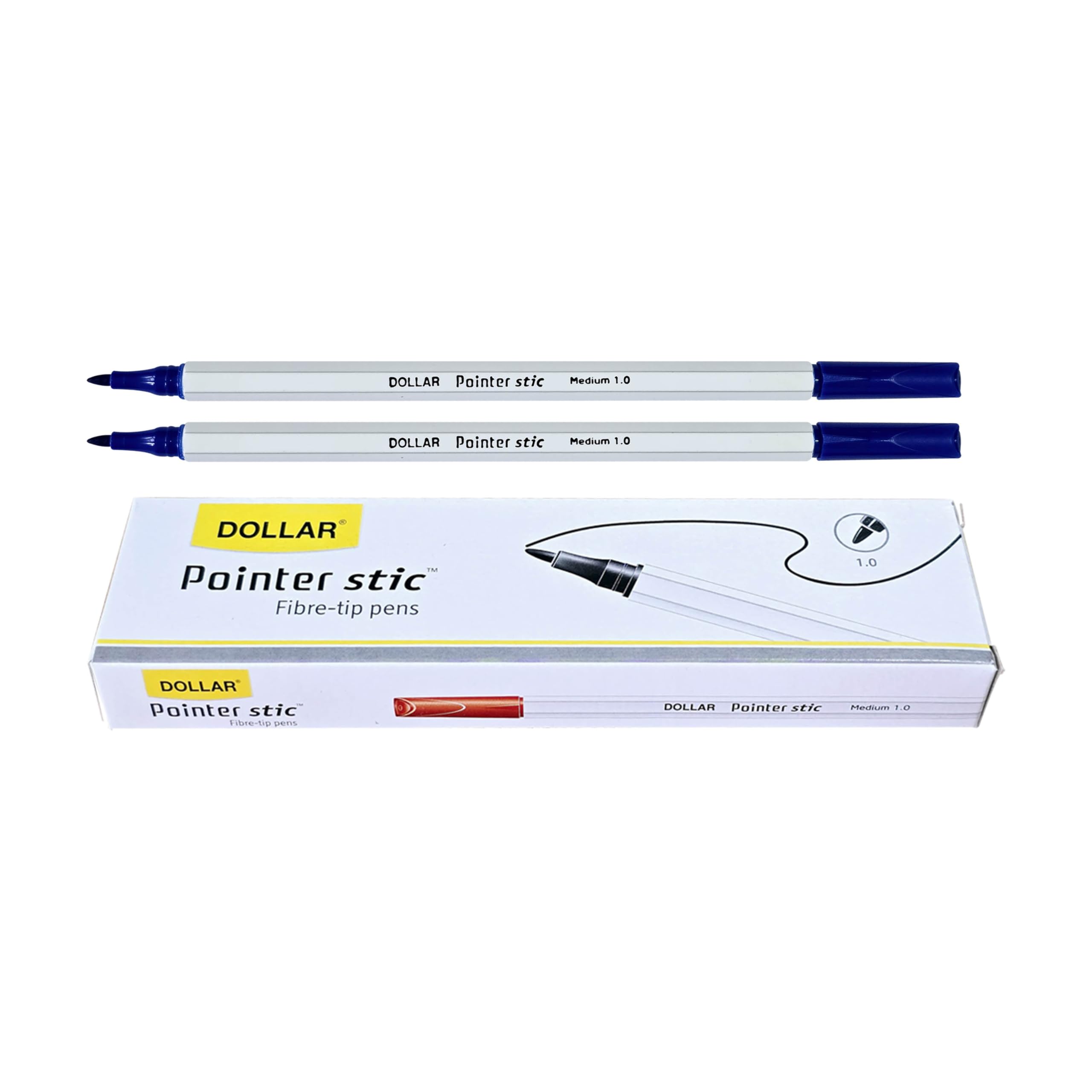 DOLLAR PS10 Felt Tip Pens, Medium Point (1.0 mm), BLUE, Pack of 20, Writing Pens, For Drawing Sketching Colouring Marking Writing, School Office Home Use