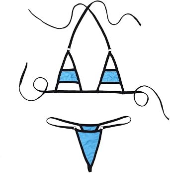 iEFiEL Women Micro G-String Bikini 2 Piece Halterneck Bra Top with Sexy Beachwear Bottoms Sets Lake Blue One Size