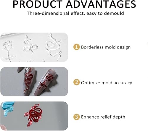 Miniatura 8 de Molde de silicona para arte de uñas, molde de silicona en relieve de copo de nieve de múltiples formas, adecuado para decoración de uñas DIY