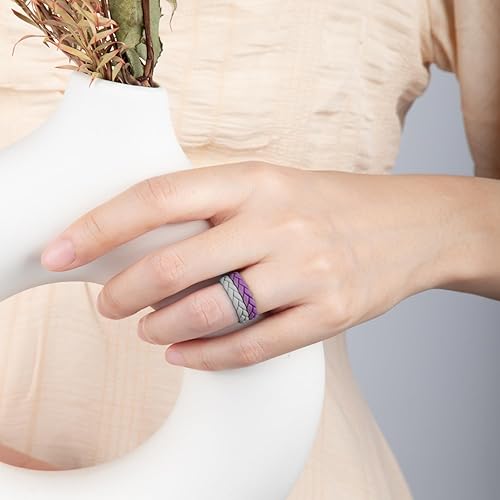 Miniatura 10 de Egnaro Silicone Ring Women Thin Womens Stackable Rings Silicone Rubber Wedding Bands Bridal Jewelry Set Flame Leaves Anniversary Rings Promise Rings