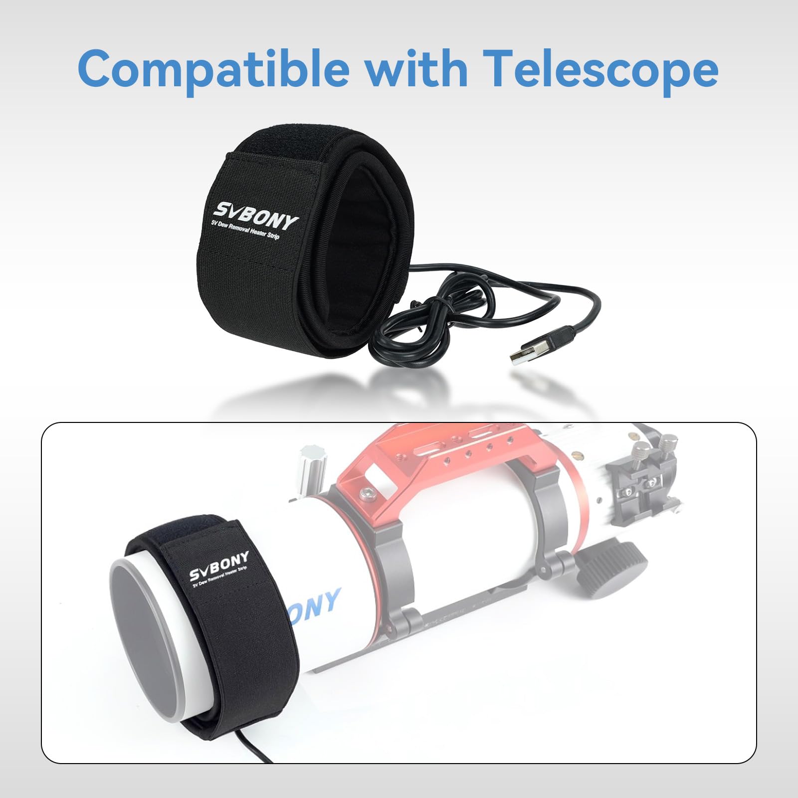 SVBONY SV172 Chauffe-lentille, bande de chauffage de rosée de 430 mm, chauffe-objectif avec fonction PWM, chauffe-objectif avec interface USB pour télescope et appareil photo