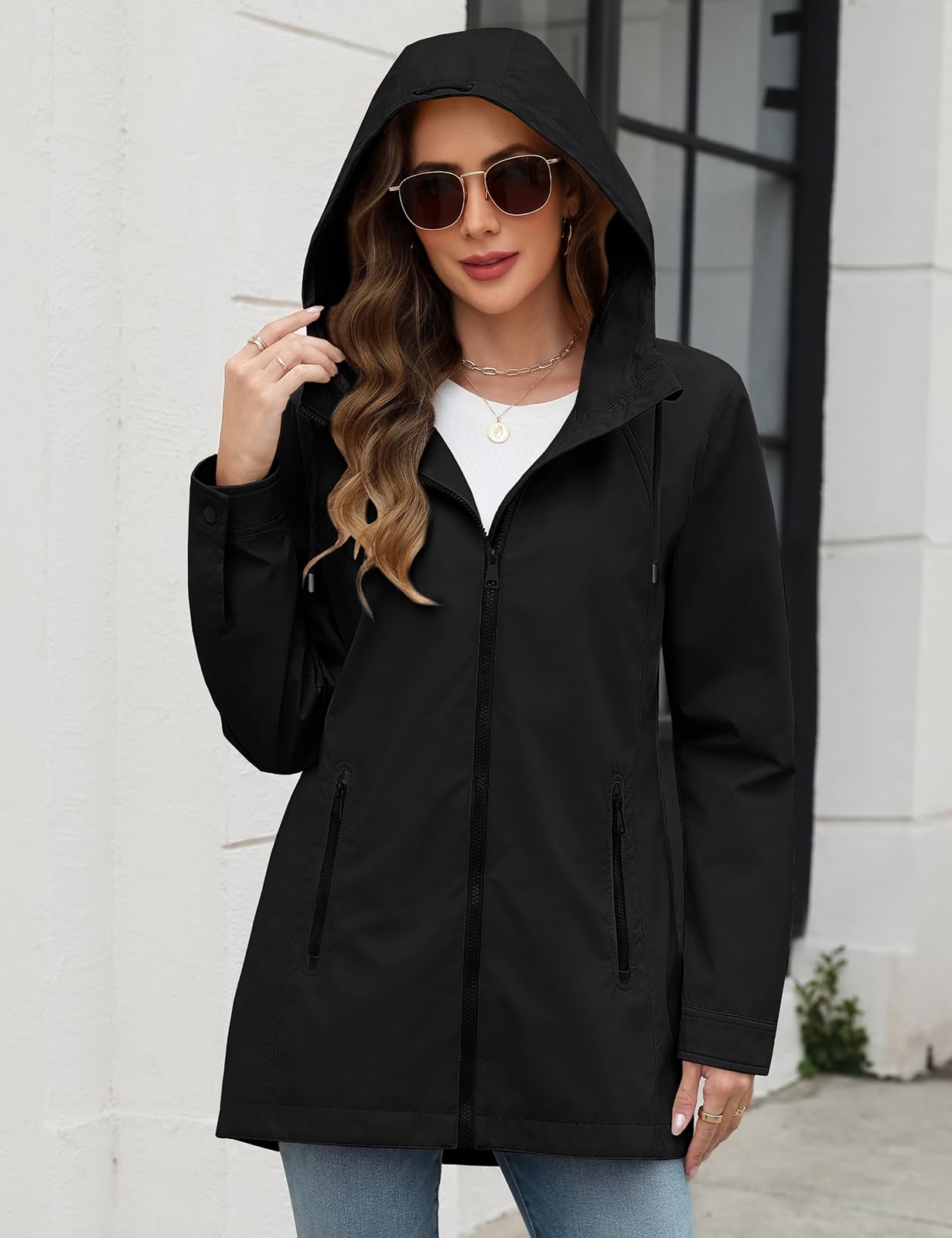 Tuopuda Damen Übergangsjacke Leicht Herbstjacke Kurzmantel mit Kapuze Parka Kurz Windbreaker-Jacke mit Reißverschluss Sportliche Damen Outdoor-Jacke