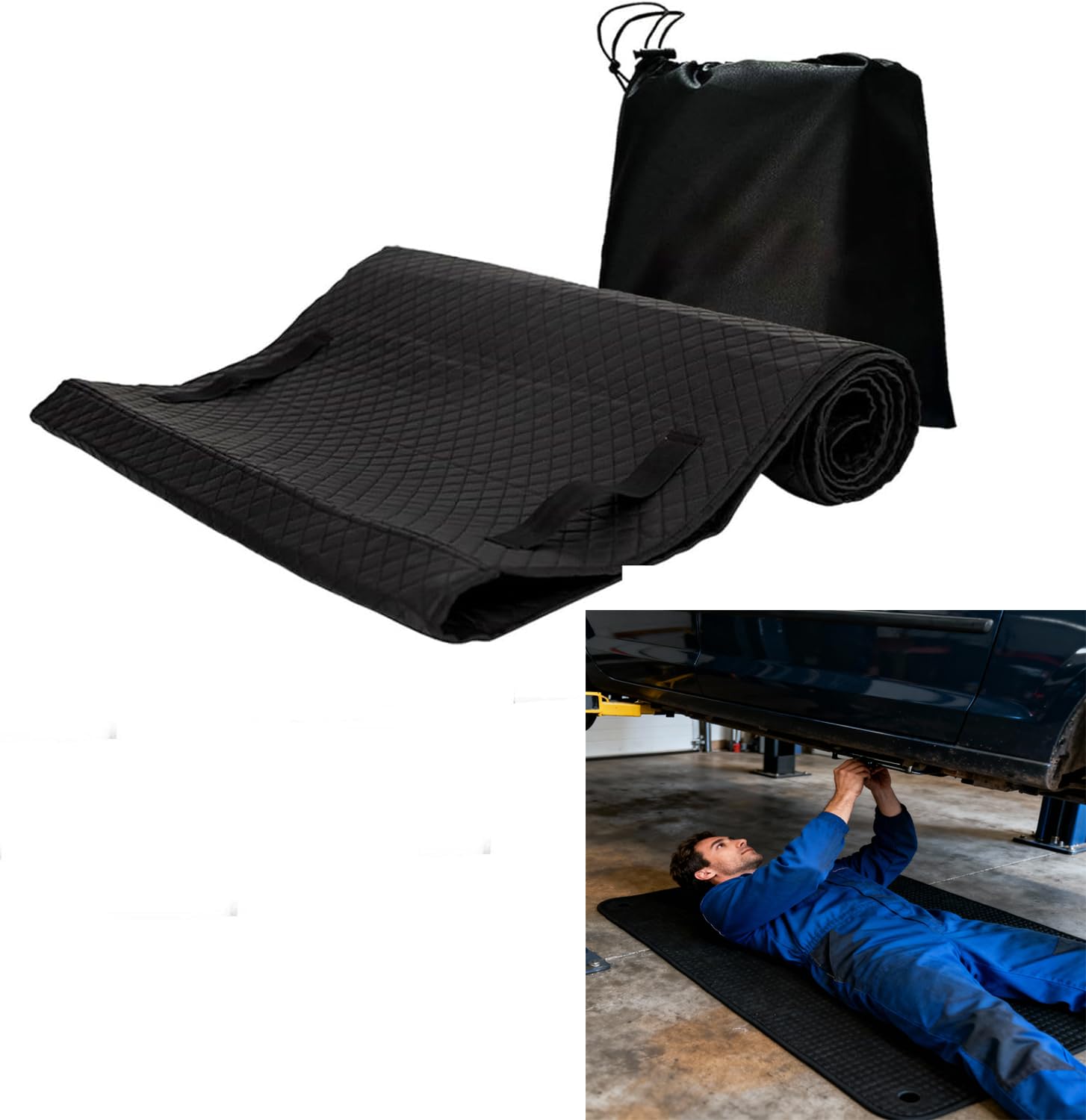 - Rolling Creeper Mat for Under Car Repair, 60x28 Foldable Mechanic Pad with Wheels & Storage Bag, Portable Garage Floor Creeper Mat for Low Clearance Vehicles, PU Leather Waterproof Repair Pad (2)