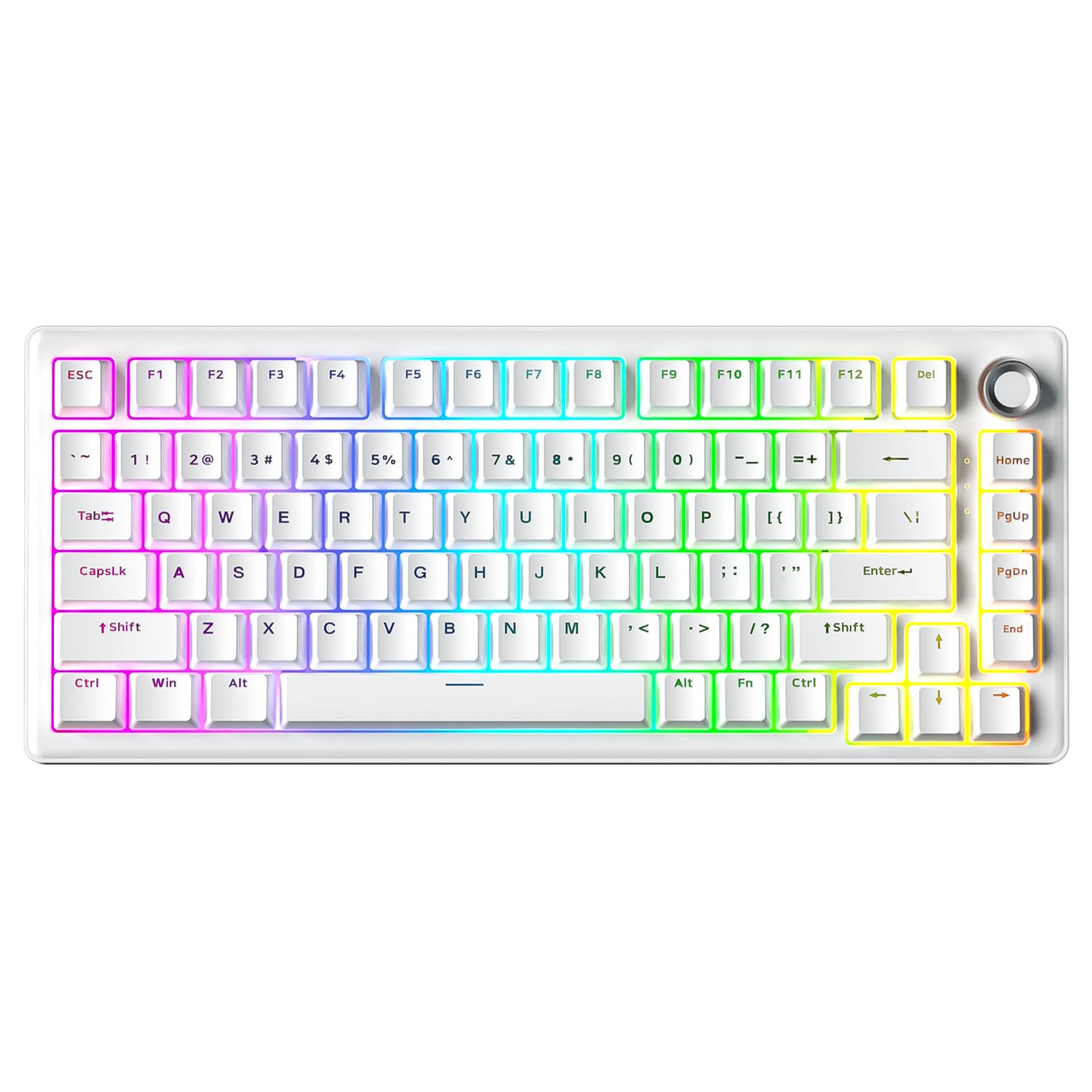 DIERYA DK81E 75% Mechanical Gaming Keyboard, Hot-Swappable Gasket-Mount Creamy Sound, Programmable, Volume Knob, RGB Backlit, Double-Shot Keycaps, 6-Layer Foam, Pre-Lubed Switches, USB-C Wired, White