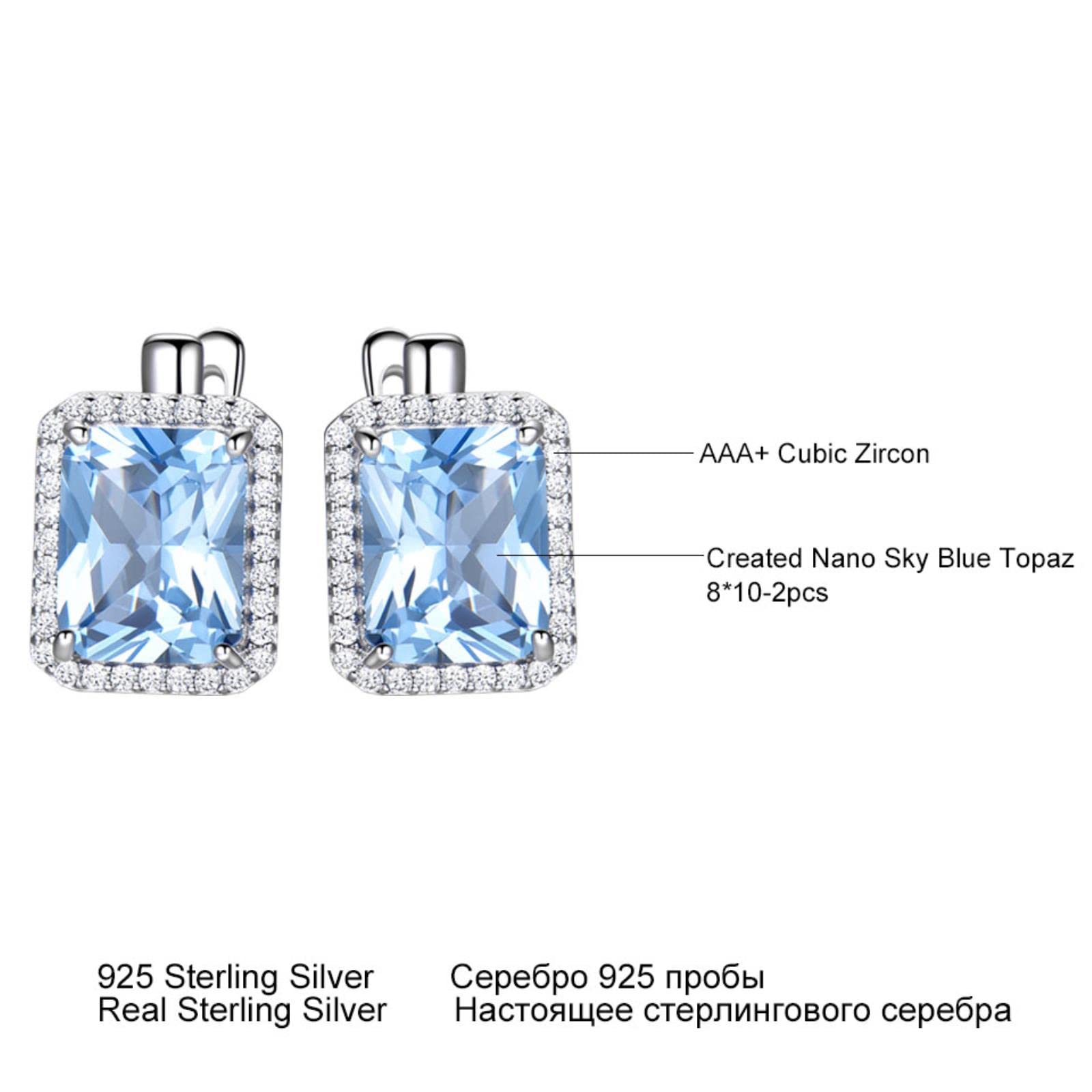 LOKILOKI Orecchini A Clip con Topazio Azzurro Cielo Creato Rettangolo Orecchini in Argento Sterling 925 Massiccio con Pietre Preziose per Le Donne Gioielleria Raffinata