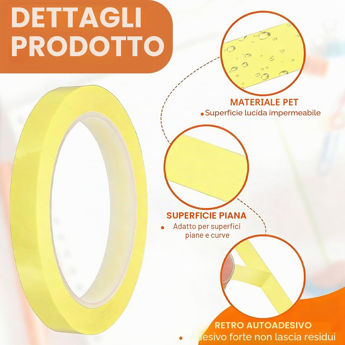 5 pezzi Nastro Vinilico per Mascherature di Precisione, 3/5/8/10/12 mm Largo Nastri Adesivi Colorati,Lunghezza 50 m,Adatto per Artigianato, carrozzerie e Decorazioni Fai-da-Te(Giallo chiaro)