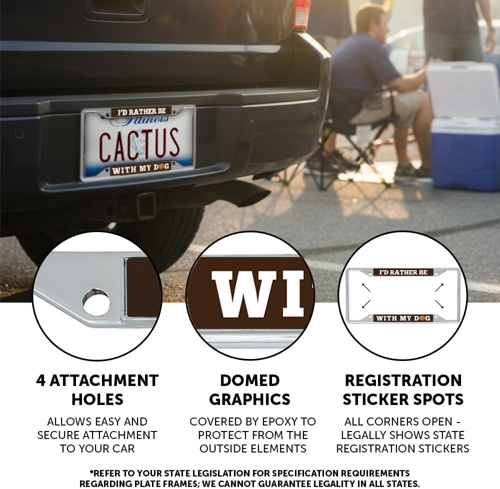 Desert Cactus I'd Rather Be with My Dog Car Accessories Metal License Plate Frame and Tag Holder for Front or Rear of Vehicle (Dog)