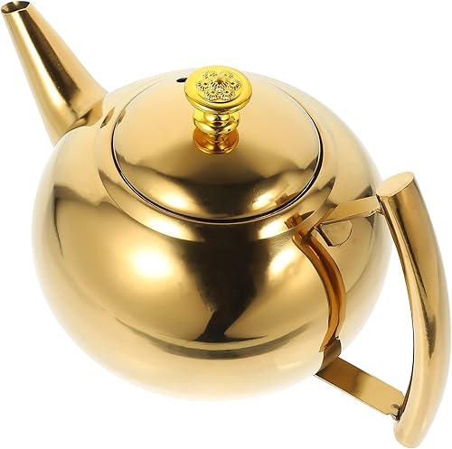 Tetera de gran capacidad de 1.5 l2 l con infusores para estufa de té suelta, tetera de acero inoxidable con filtro de hoja de té (color dorado-1.5 l)