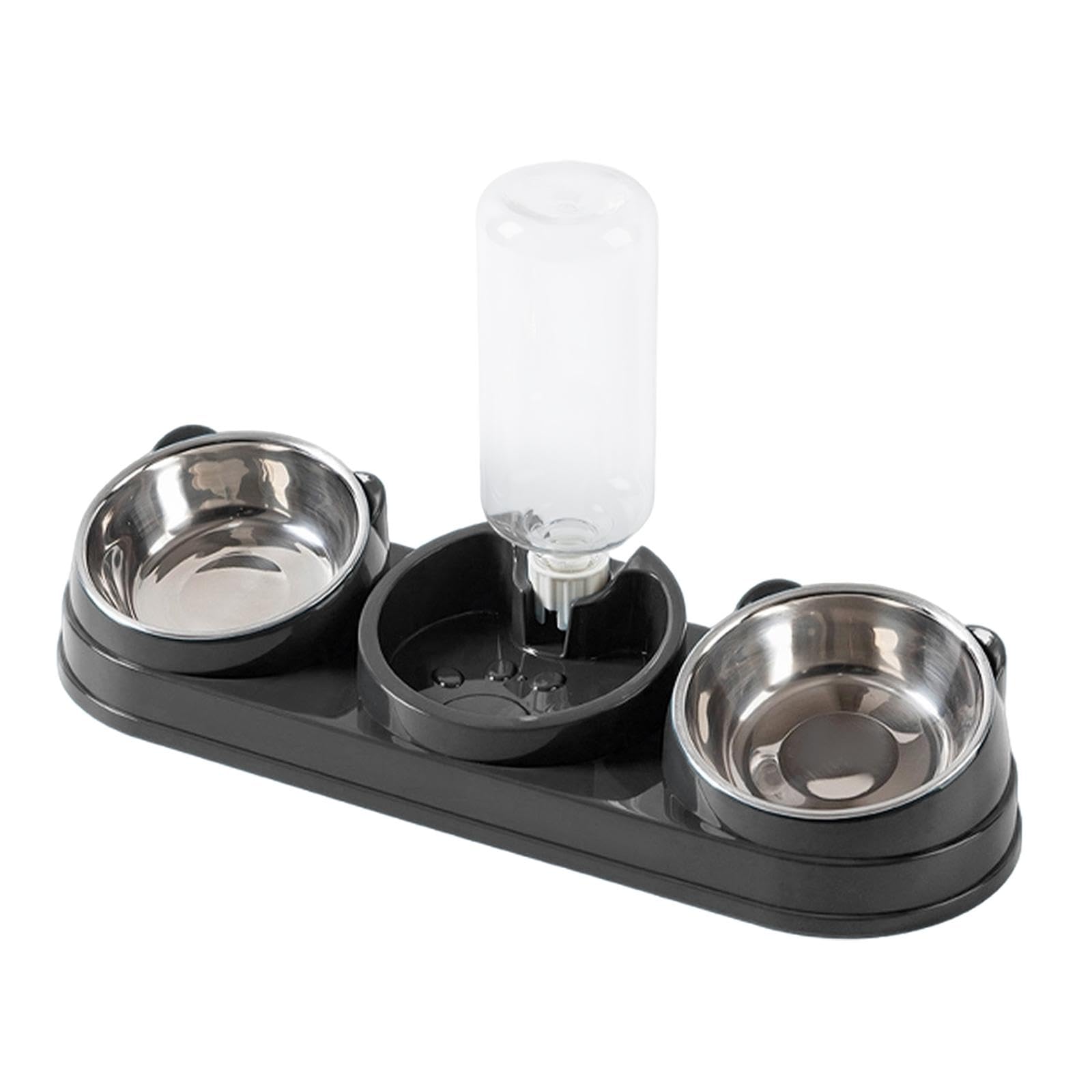 Comedero Triple para Gatos con Bebedero Automático, Comederos Húmedos Y Secos, Set de Comida Y Agua para Conejos Y Hámsteres, Gris Oscuro