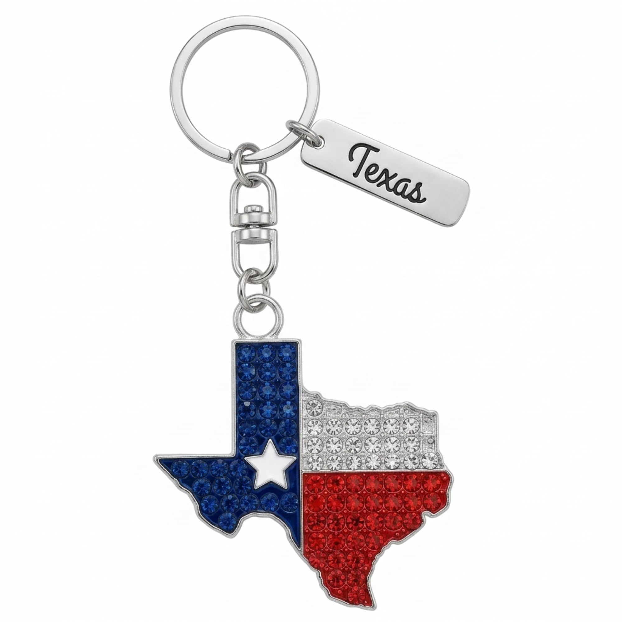 Texas Flag on State Shape Magic Glitter Metal Durable Novelty Keychain