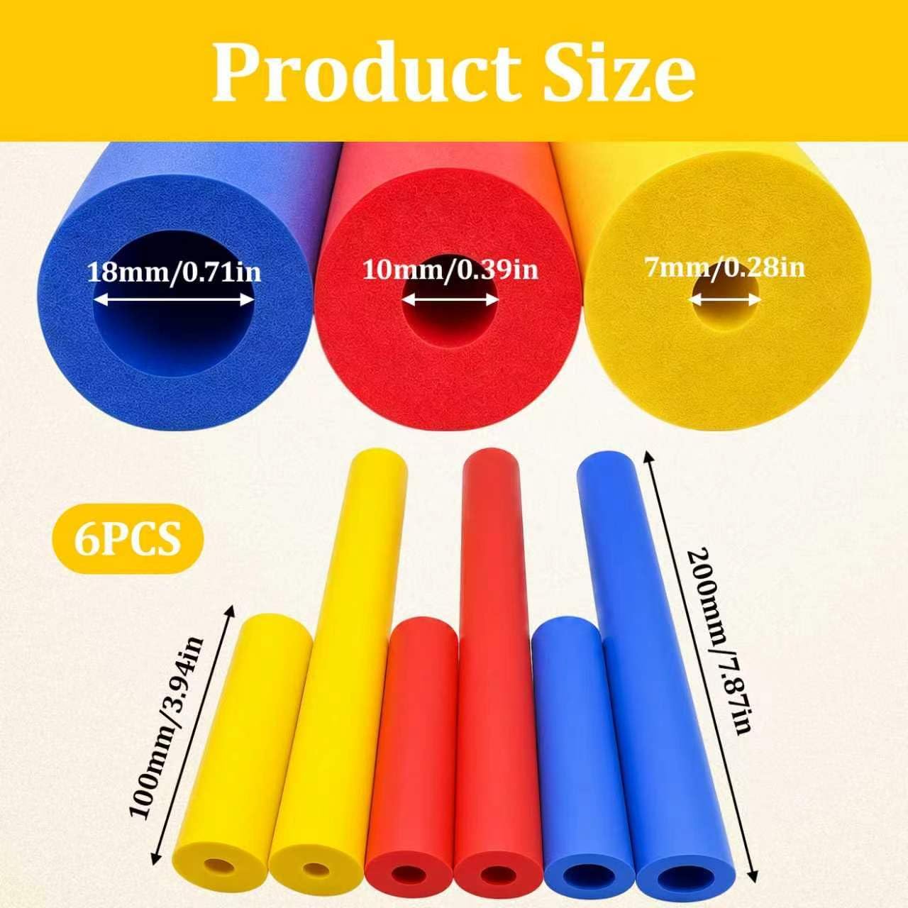 Foam Grip Tubing for Utensils, 6PCS Built Up Handle Grips for Elderly & Arthritis Hands, Adaptive Non Slip Foam Tubes for Spoons, Pens, Toothbrushes & Daily Living Aids (Yellow+Red+Blue)