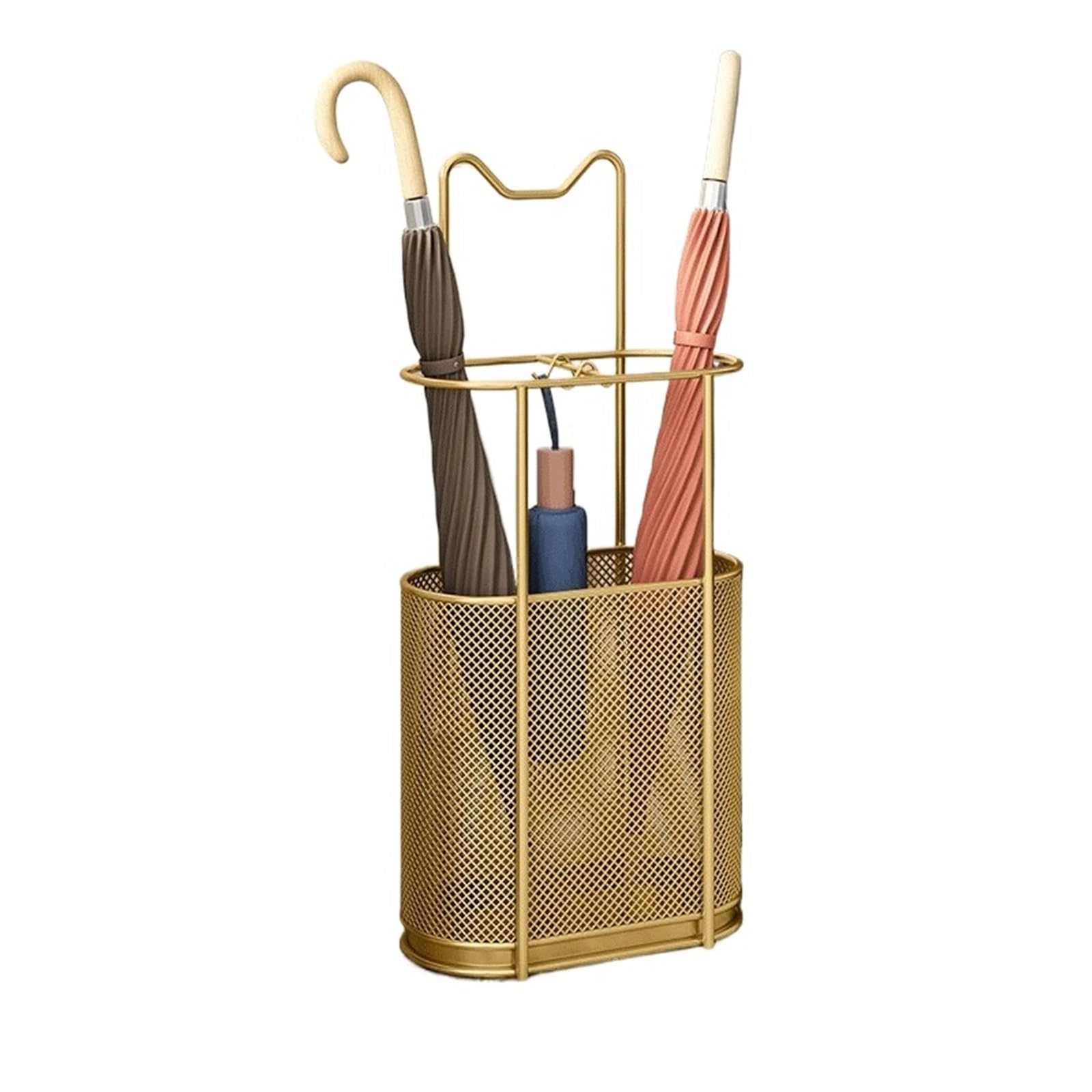 XXAD553TY Wrought Iron Latticework Umbrella Stand With Storage, Ideal For Home Entryways And Hotel Lobbies Corridor(Gold)