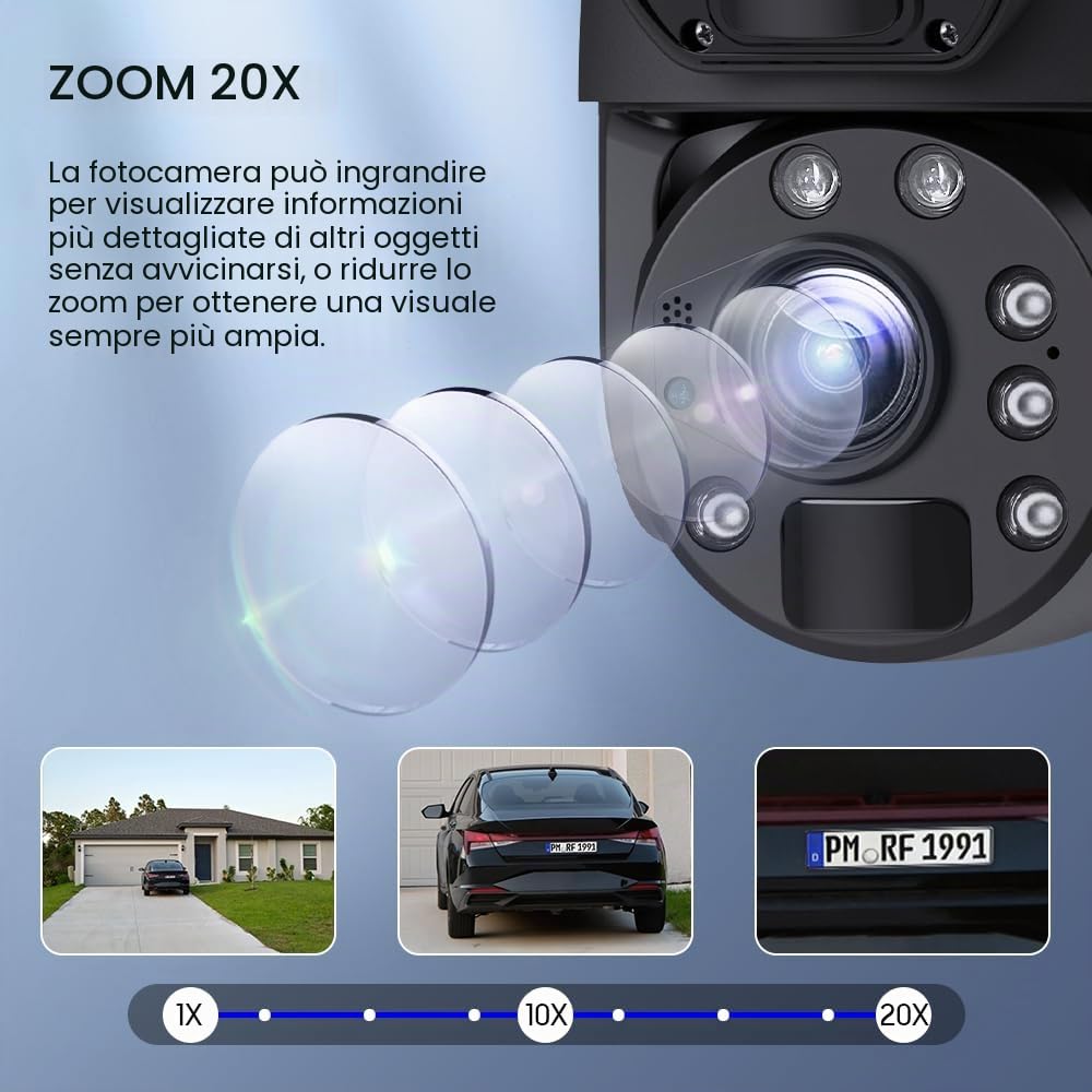 SHIWOJIA Telecamera di sorveglianza WiFi esterna senza fili con 30 W pannello solare 20,000 mAh batteria 6 MP fotocamera esterna senza fili [registrazione 24/7], doppia lente doppia PIR, IP66