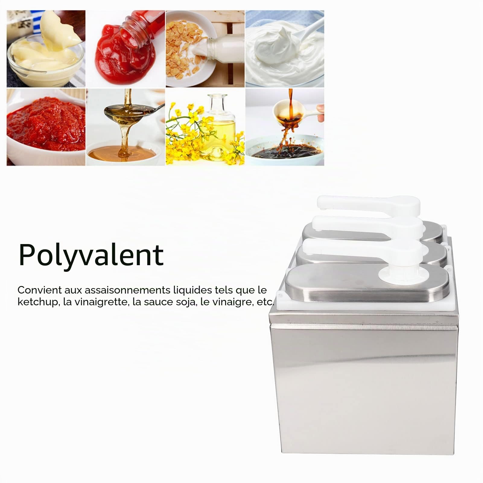 Distributeur de sauce avec pompe amovible de 1 l avec base pour ketchup, vinaigrette, sauce soja, vinaigre, mayonnaise pour cuisine et restaurant (3 pompes)