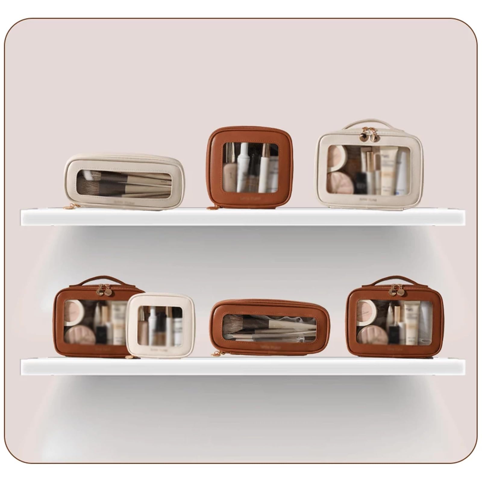 Organizer per Cosmetici da Palestra, Doccia e Bagno, Beauty Case da Viaggio Donna, Facile Pulire, Trasparente e Visibile per un Facile Accesso, Leggera, Lussuosa Portatile(Brown)