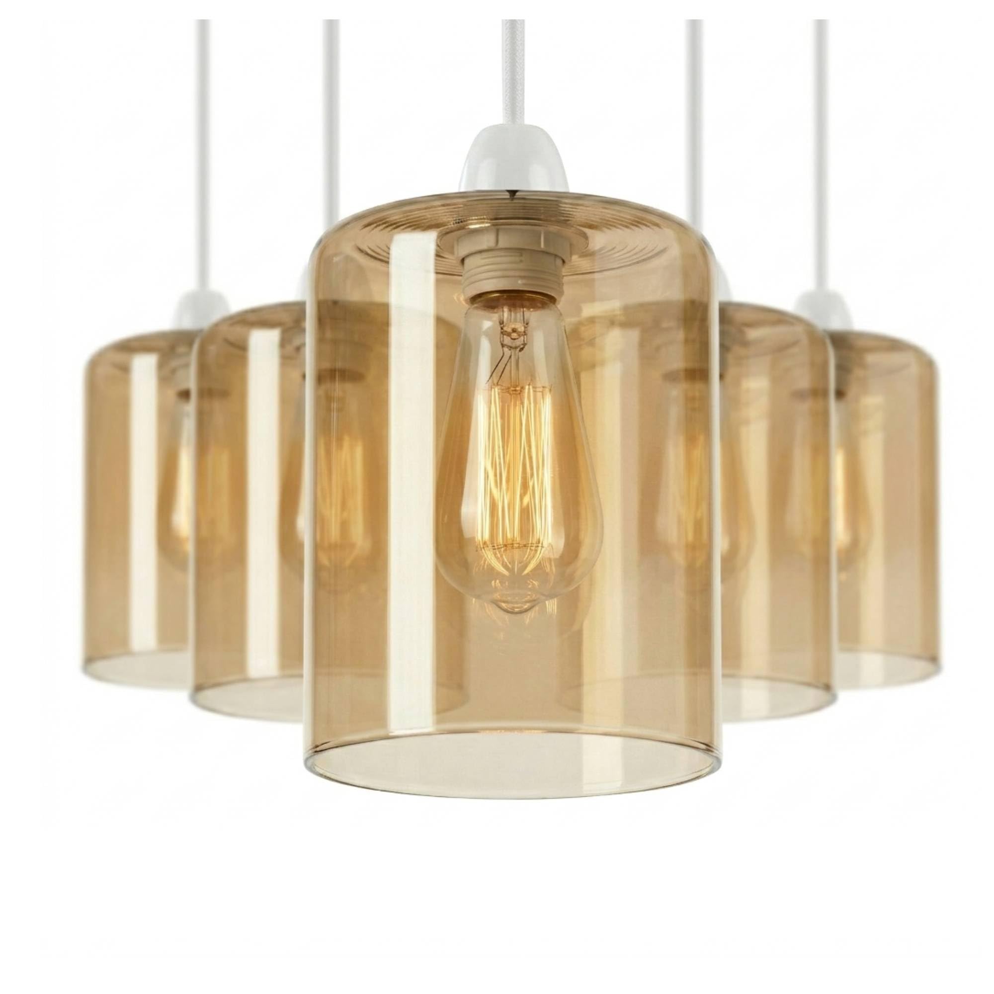 Amber Glass Lamp Shade E27 Pendant Light Shade Ceiling Lampshade 10cm Diameter 12cm Height Vintage Cylinder Glass Light Shade Replacement for Hanging Light Kitchen Bedroom Living Room (Pack 5)