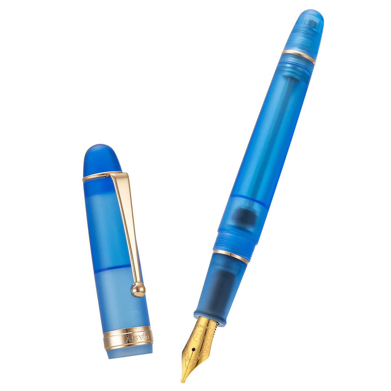Asvine V126 Bolígrafo de llenado de vacío, Pluma corta de acrílico azul helado de 1,1 mm para caligrafía, arte y dibujo con estuche