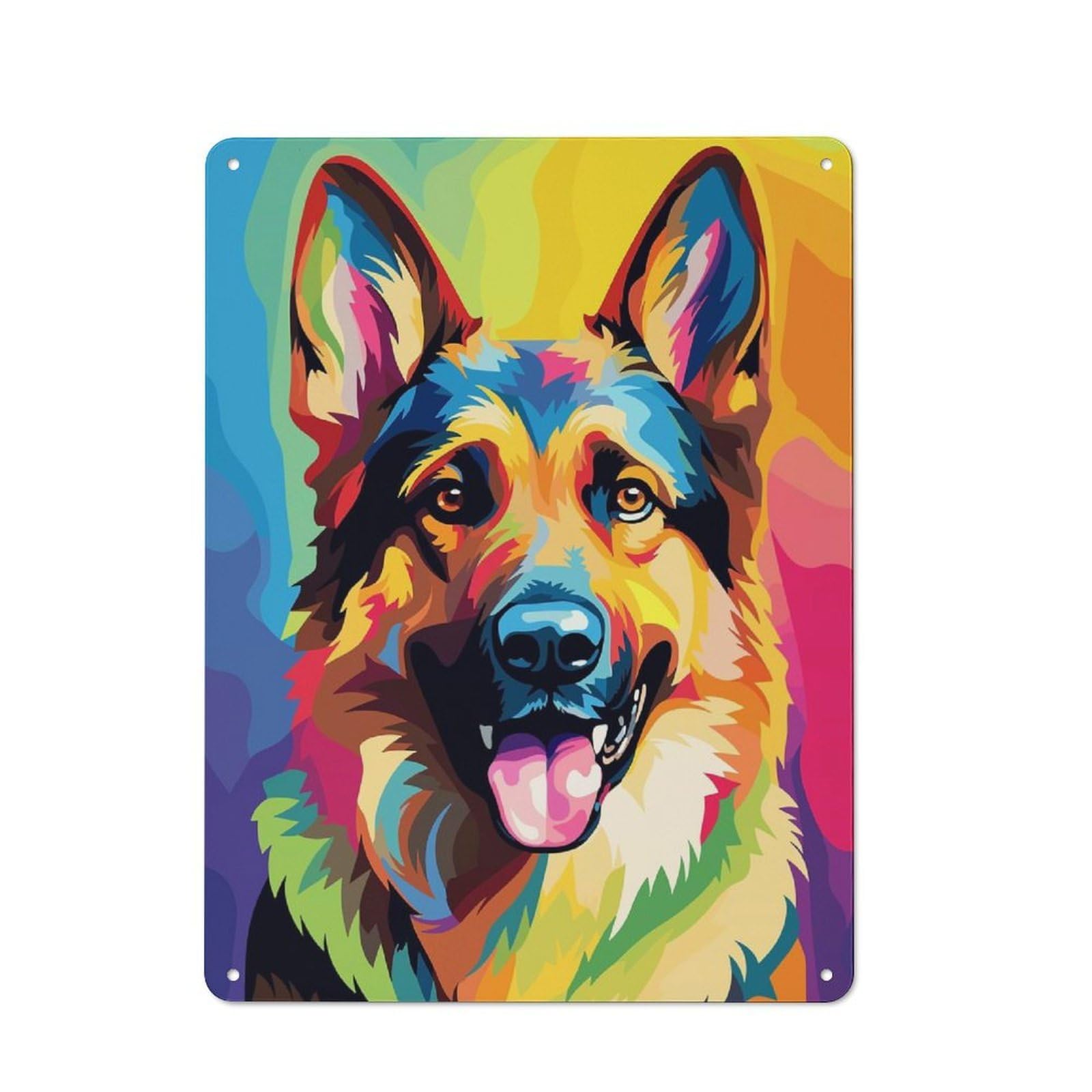 Urban Decorative Metal Plaque 40x30cm Featuring German Shepherd Colorful, Loft Wall Plaque for Loft, Studio, Office Or Creative Room