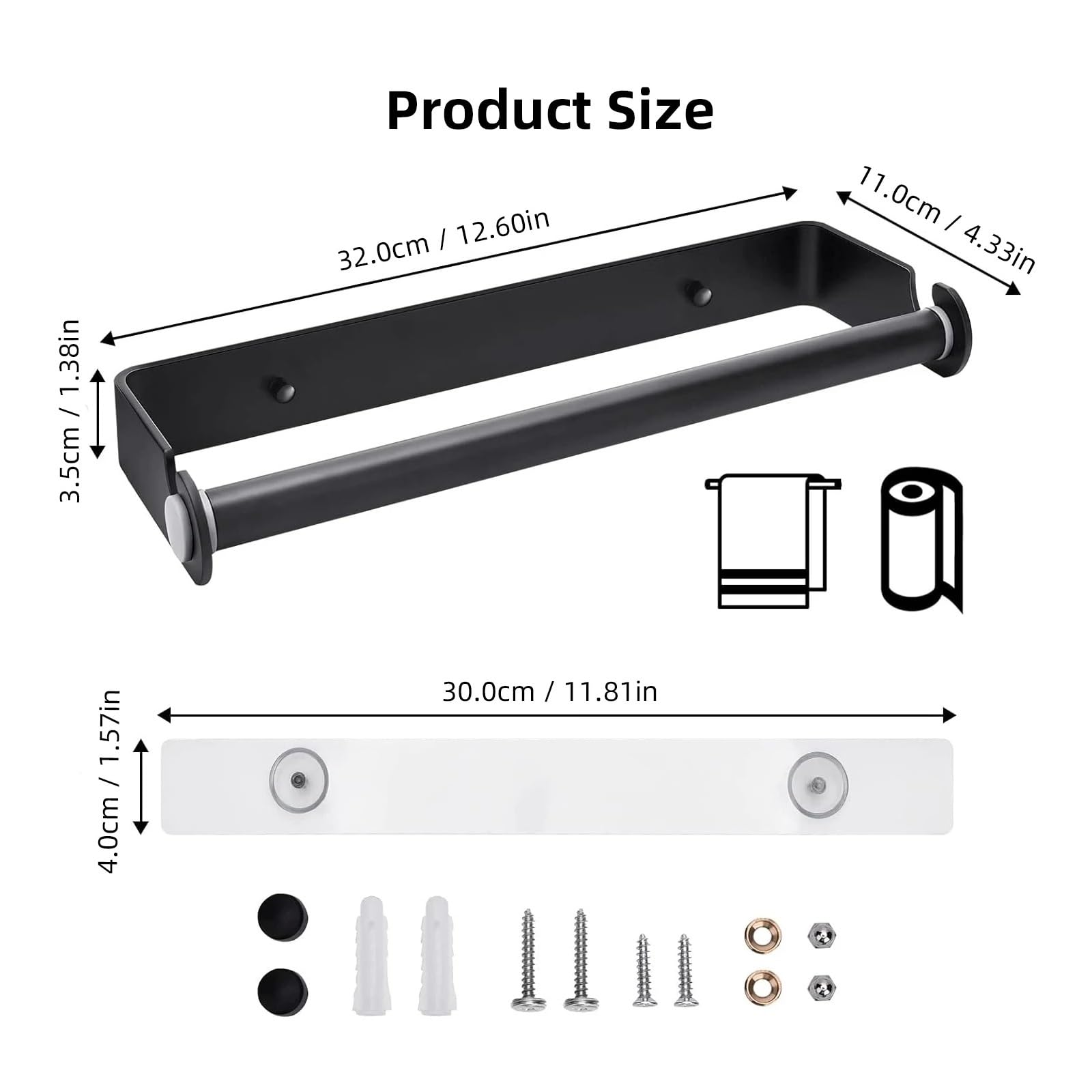 Paper Towel Holder Plastic Wrap Storage Wall Mounted(32cm-Silver)