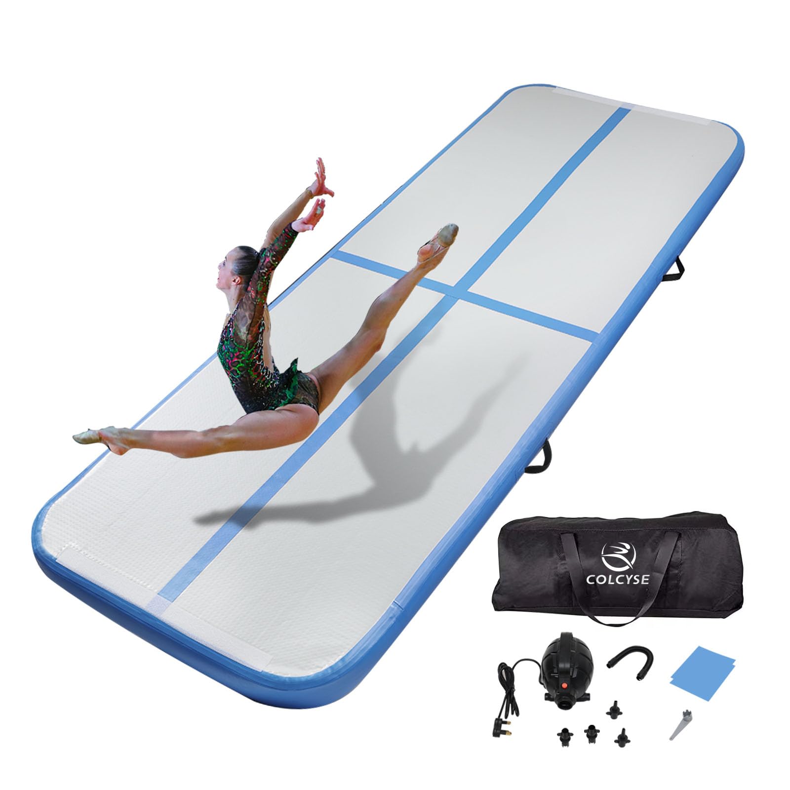 Air Gymnastic Track Tumbling Mat/Inflatable Air Gymnastics Mat Training Mats Gymnastics Tracks for Home Use/Training with Pump (Blue, 300 * 100 * 10cm)