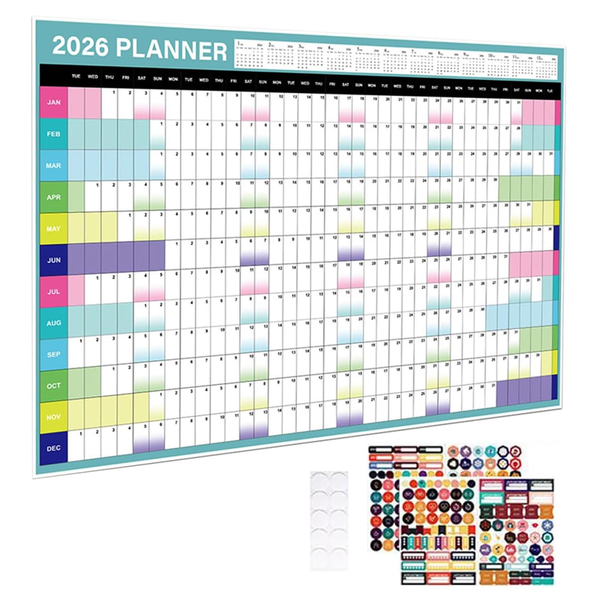2026 Wall Calendar 29"x20" Large Yearly Planner with Stickers, 12-Month Hanging Poster Calendar for Office Home Study, Daily Schedule Organizer