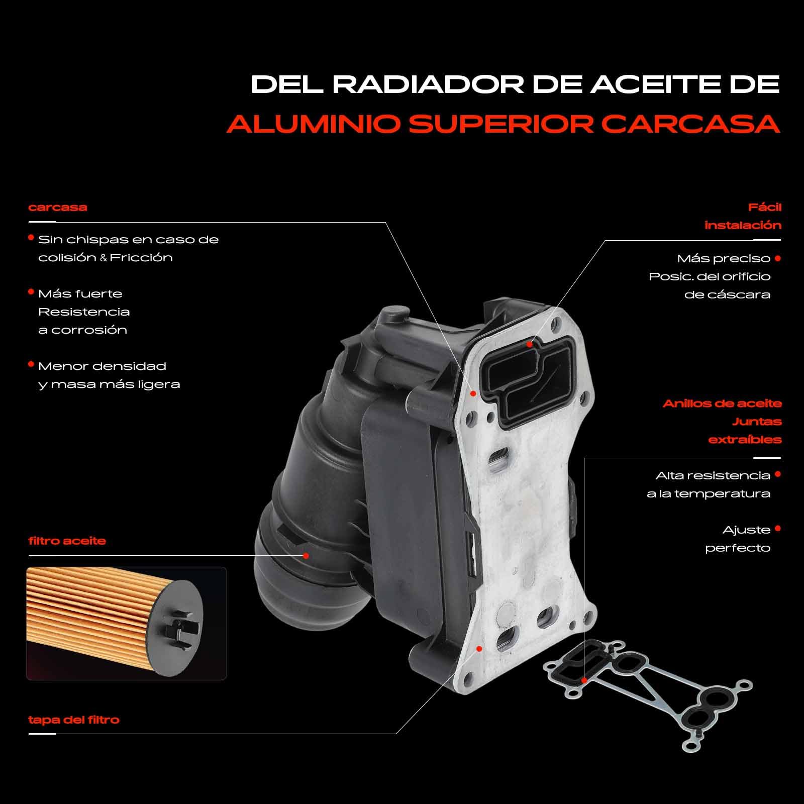 Frankberg Enfriador de aceite aceite de motor carcasa del filtro de | Compatible con: Serie 5 F10, Serie 3 Touring E91, X1 E84, 4 Cabriolet F33 F83, 4 Gran Coupé F36, 3 Gran Turismo F34