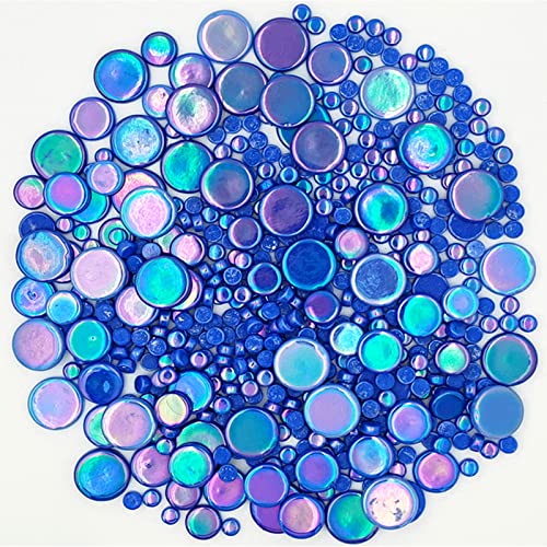 1.1lb Random Round Iridescent Glass Mosaic Tiles, Making Creative Iridescent Glass Mosaic Pieces for DIY Craft,Flowerpots, Vases, Cups, Garden Decor Mosaic Making Suppliesâ€¦ (Blue)