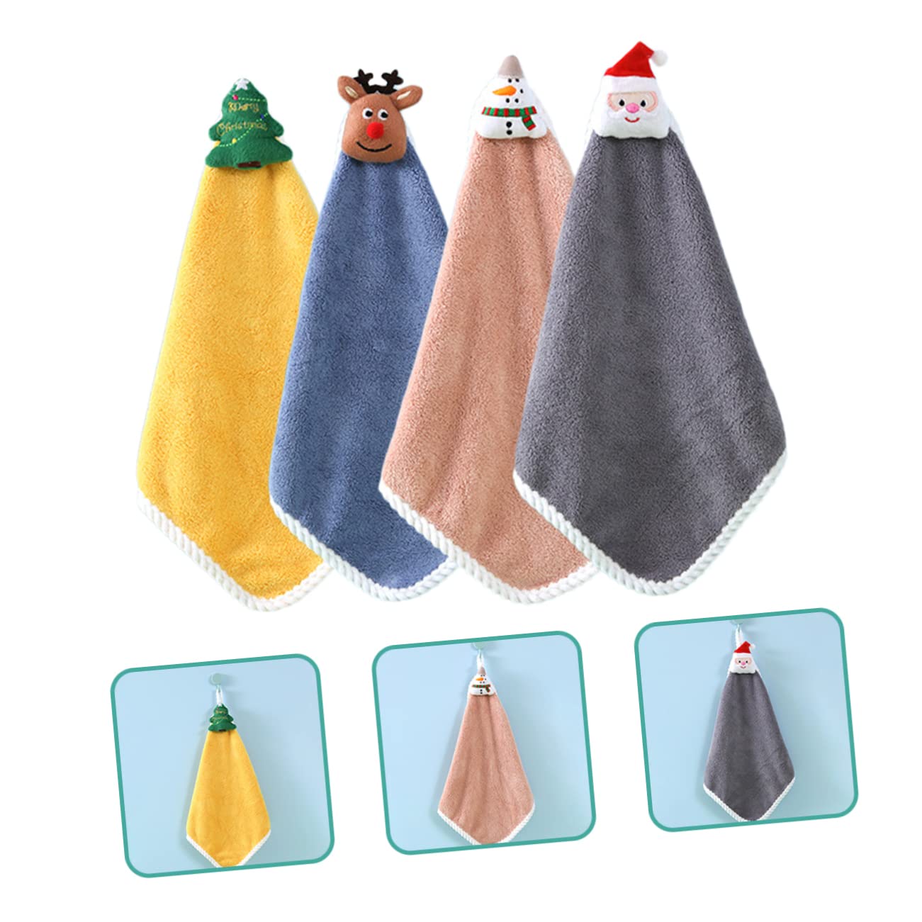 Cabilock 4 Set Asciugamani Appesi Asciugatutto Asciugamani Natale Natalizi Giocattoli Di Natale Multiplo Da Festa Da Cucina Vello Di Corallo 4 Pezzi * 4