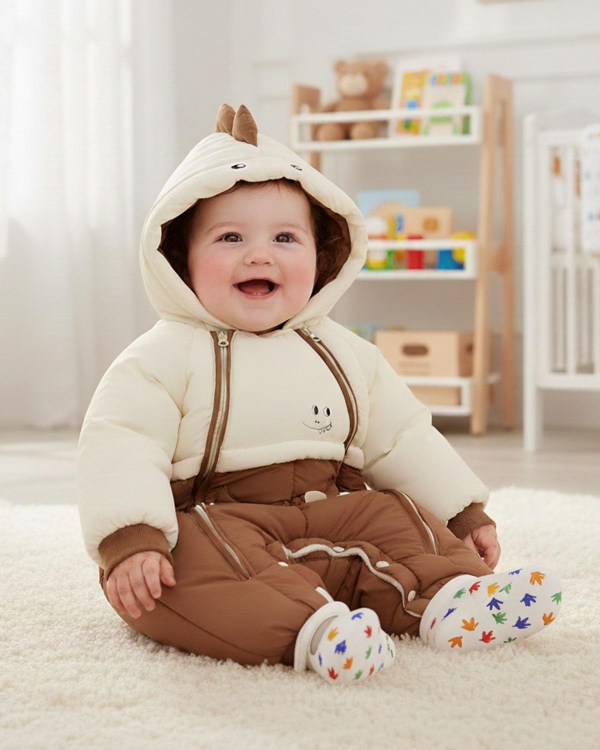 Acolchado Mono Bebe Invierno, Cute Dino Buzo Bebe Invierno Ropa Bebe Niño Biña, Double Zipper Mameluco Bebe Invierno, 3-24 Meses