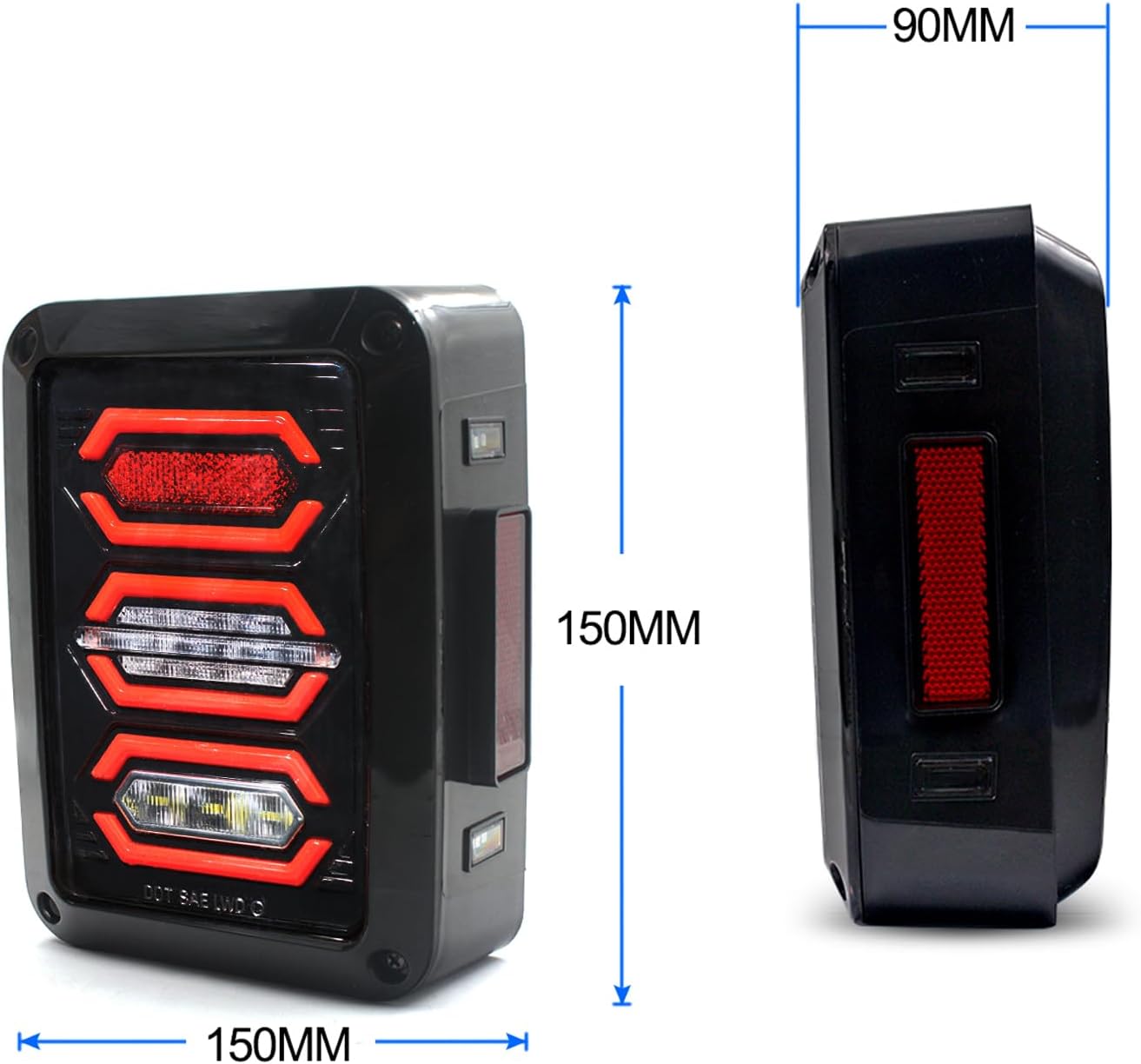 Wrangler JK Tail Lights - LED, Compatible with 2007-2018 Wrangler JK, Brake/Reverse Lights, Daytime Running Lamps (DRL), Black (Clear Lens)