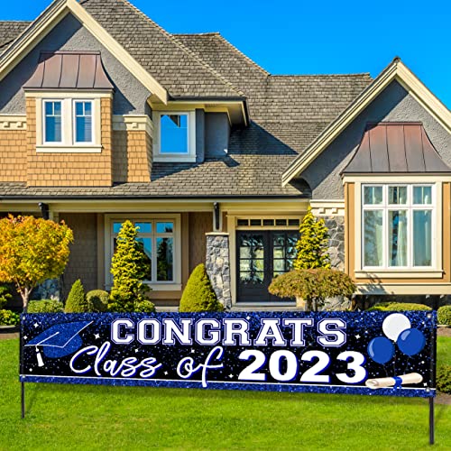 Large Congrats Grad Banner Blue Class Of 2023 Banner Backdrop Graduation 2023 Yard Sign For Graduation Party Supplies Graduation Decorations 2023 (Blue) #TOP4