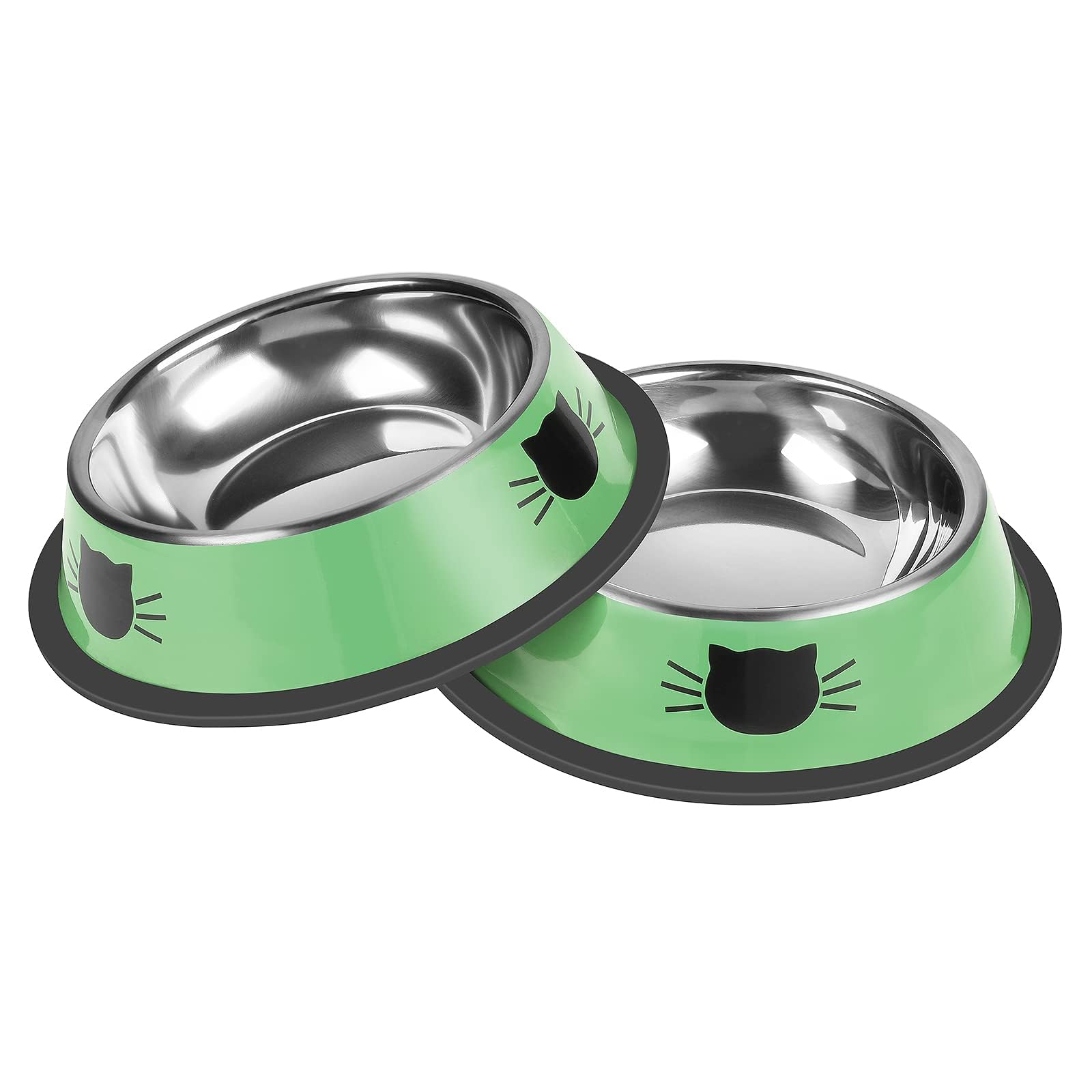 Serentive 2 Pcs Non-Slip Stainless Steel Small Cat Food Bowls - Unbreakable, Thicken 7 Oz Cat Dishes - Indoor, Removable Rubber Base, Easily Clean, Lovely Color — image 1